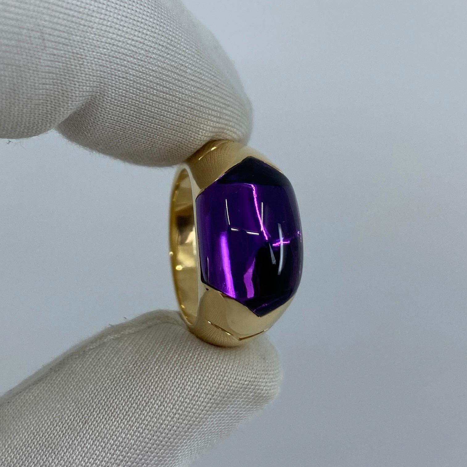 Rare Bvlgari Fine Purple Amethyst Certica 18k Yellow Gold Ring.

Beautiful domed purple amethyst set in a fine 18k yellow gold tension set ring from the Certica collection.

In excellent condition, has been professionally polished and cleaned.

Ring