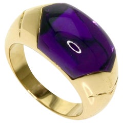Rare Bvlgari Bulgari Deep Purple Amethyst Certica 18 Karat Yellow Gold Ring