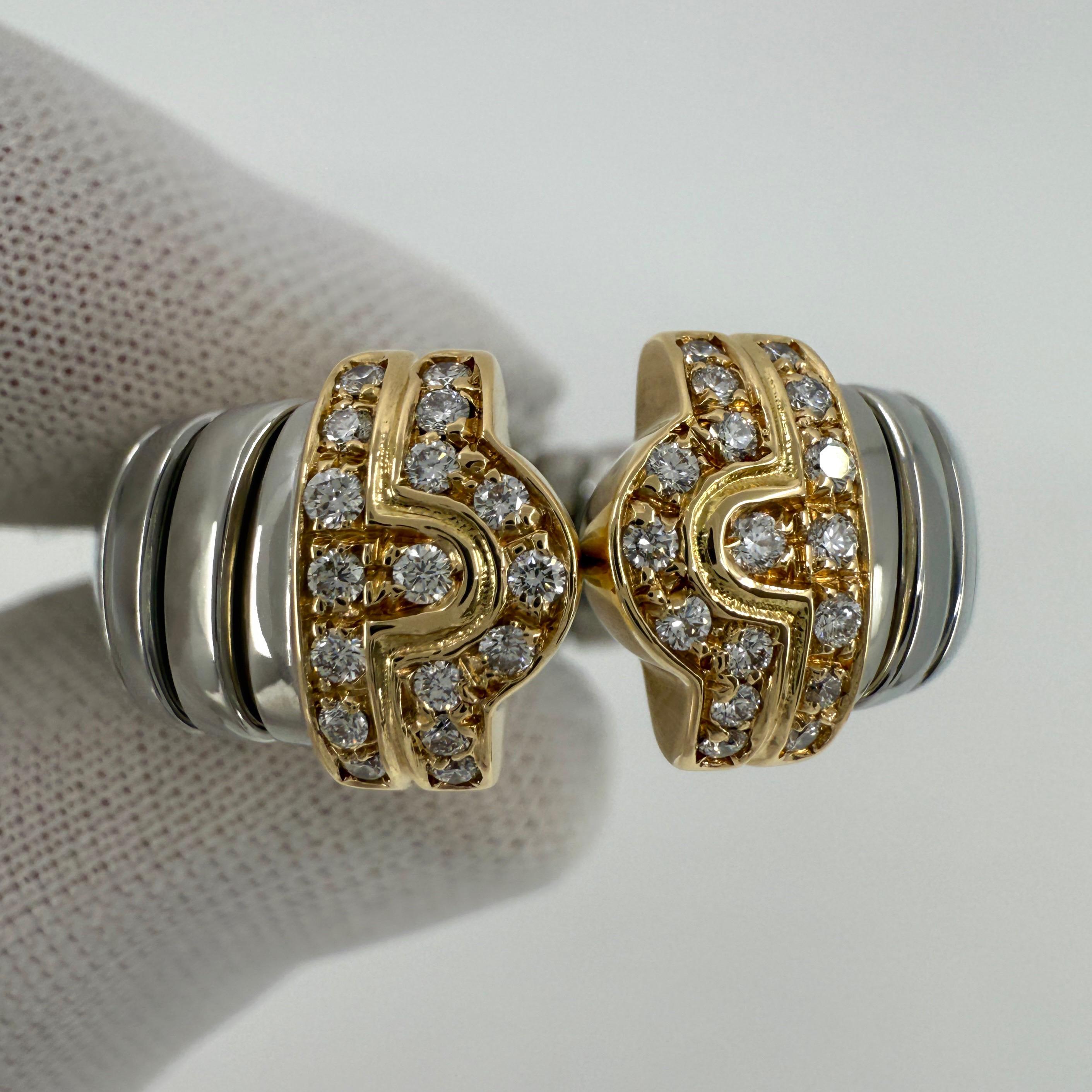 Round Cut Rare Bvlgari Bulgari Parentesi Tubogas Diamond 18 Karat Gold Steel Band Ring