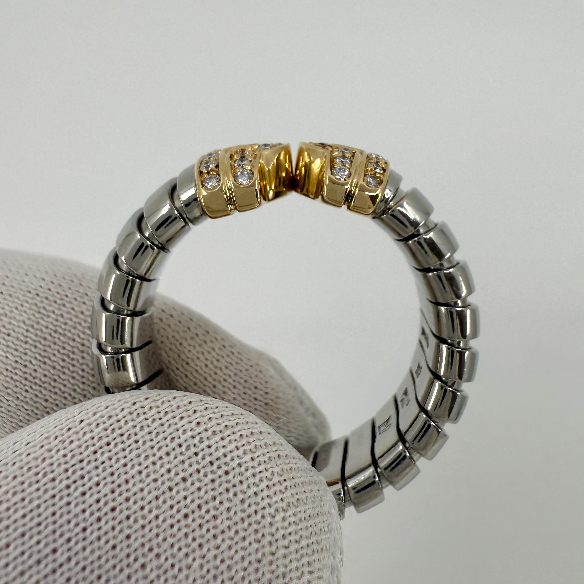 Rare Bvlgari Bulgari Parentesi Tubogas Diamond 18 Karat Gold Steel Band Ring 1