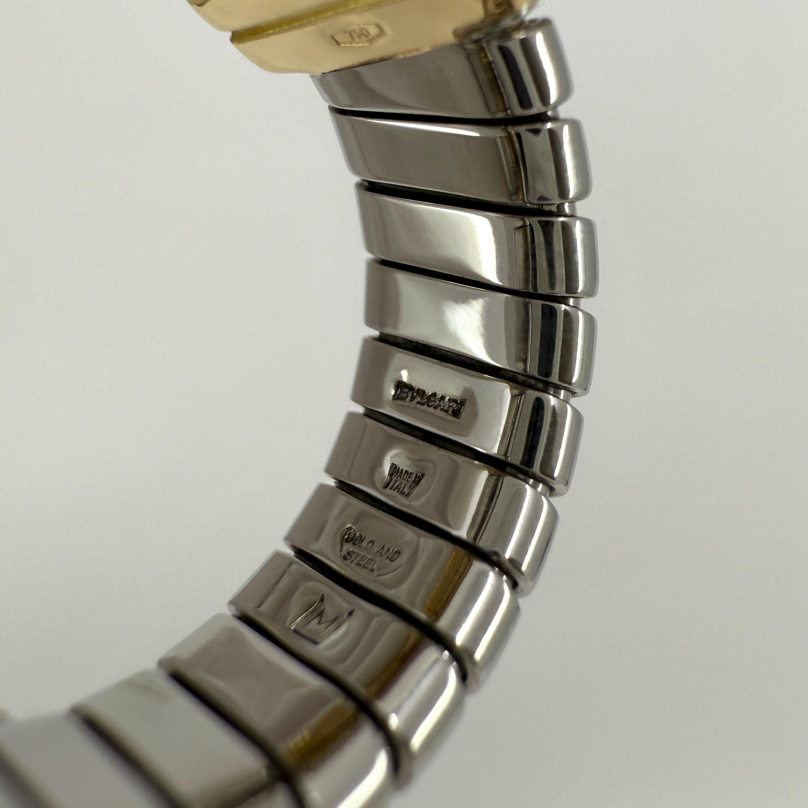 Rare Bvlgari Bulgari Parentesi Tubogas Diamond 18 Karat Gold Steel Band Ring 2