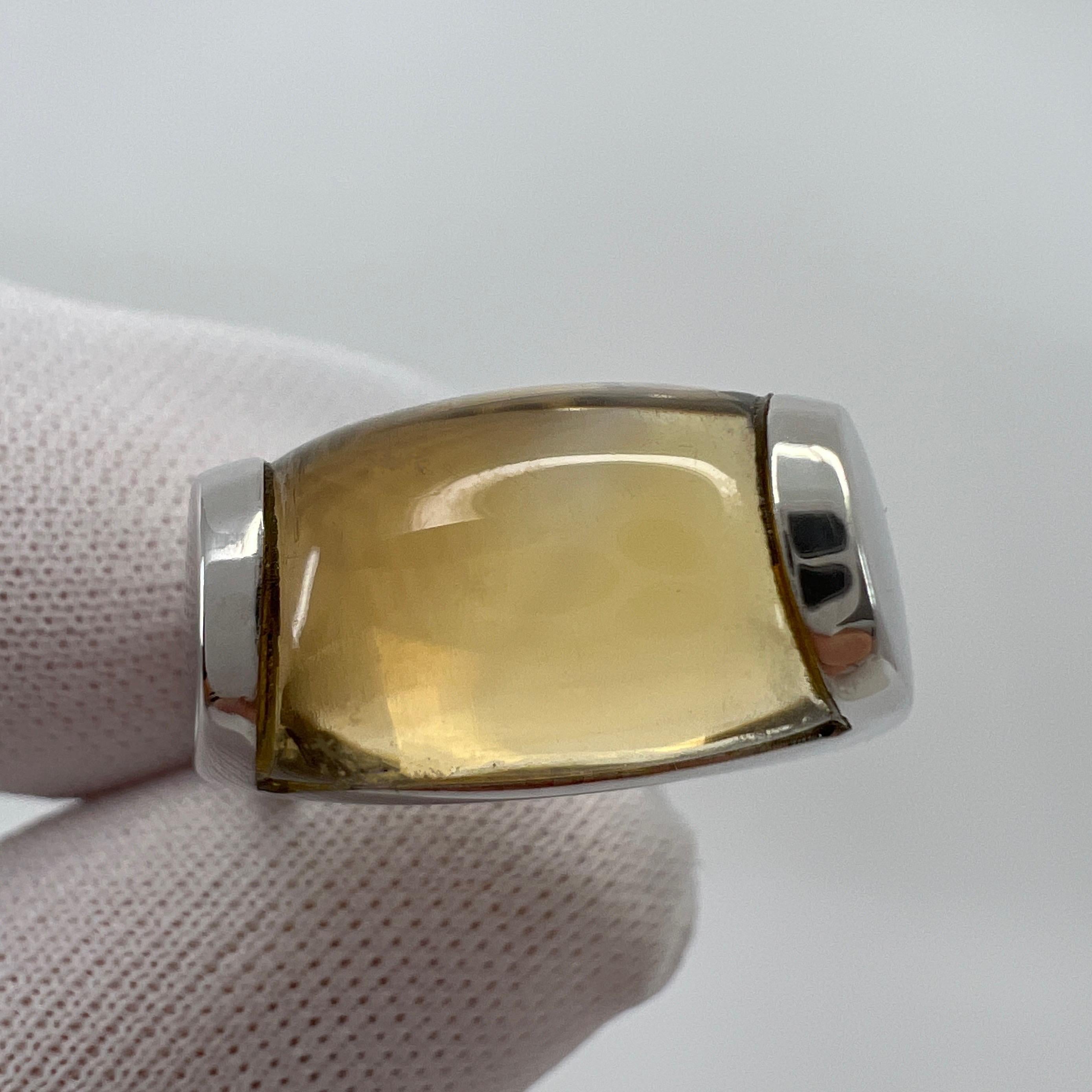 Seltener Bvlgari Bulgari Tronchetto 18k Weißgold Gelber Citrin-Ring mit Schachtel (Cabochon) im Angebot