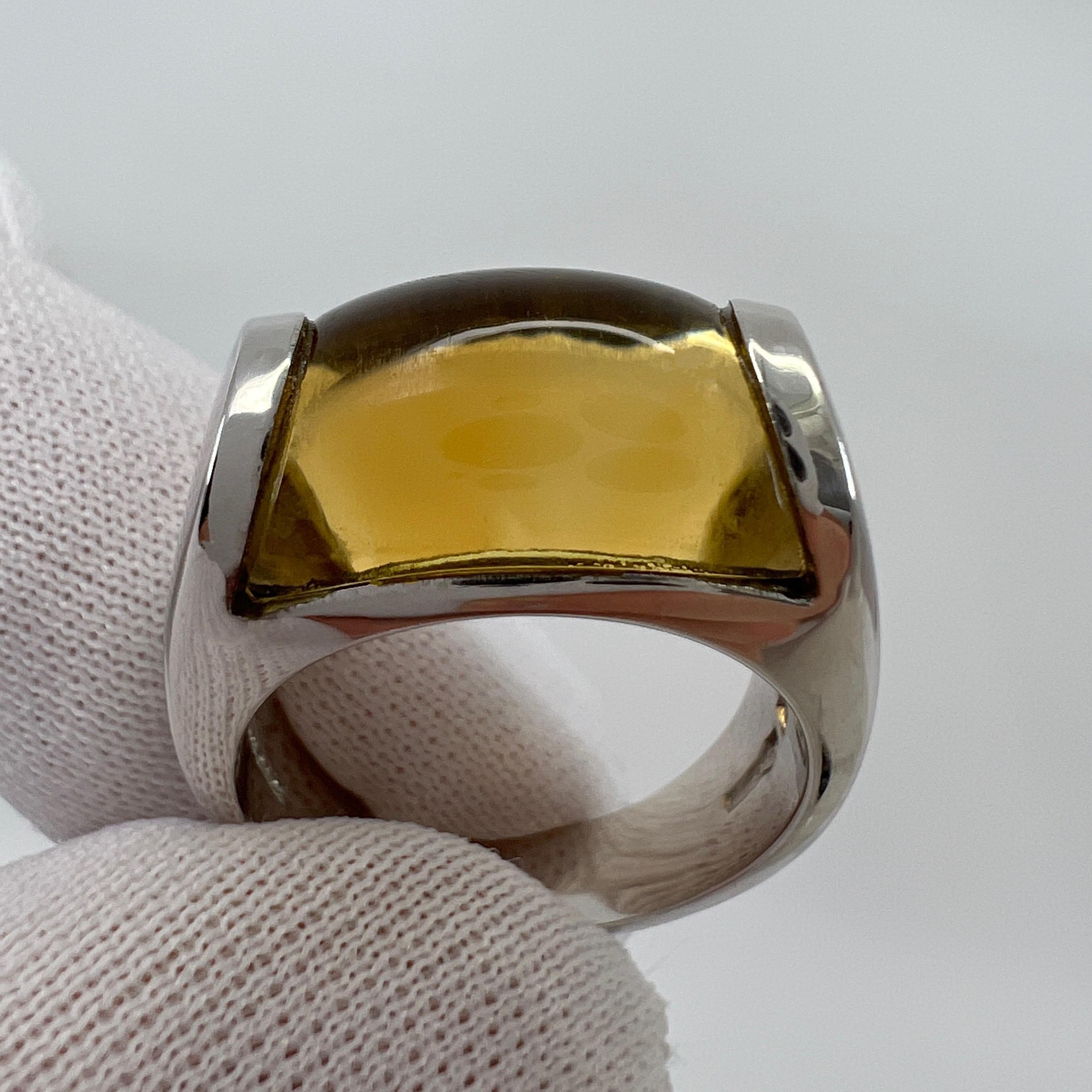 Cabochon Rare Bvlgari Bulgari Tronchetto 18k White Gold Yellow Citrine Ring with Box