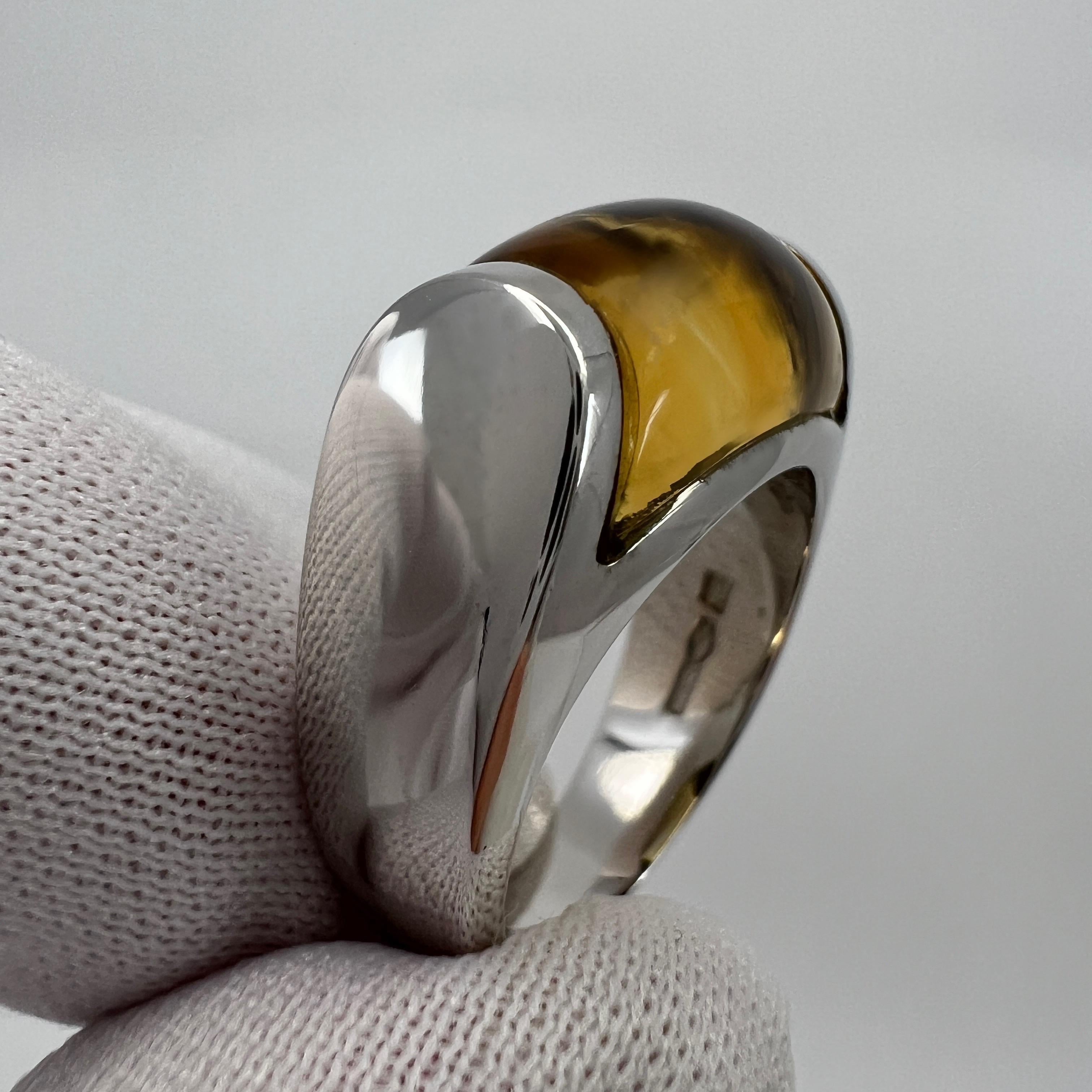 Rare Bvlgari Bulgari Tronchetto 18k White Gold Yellow Citrine Ring with Box In Excellent Condition In Birmingham, GB