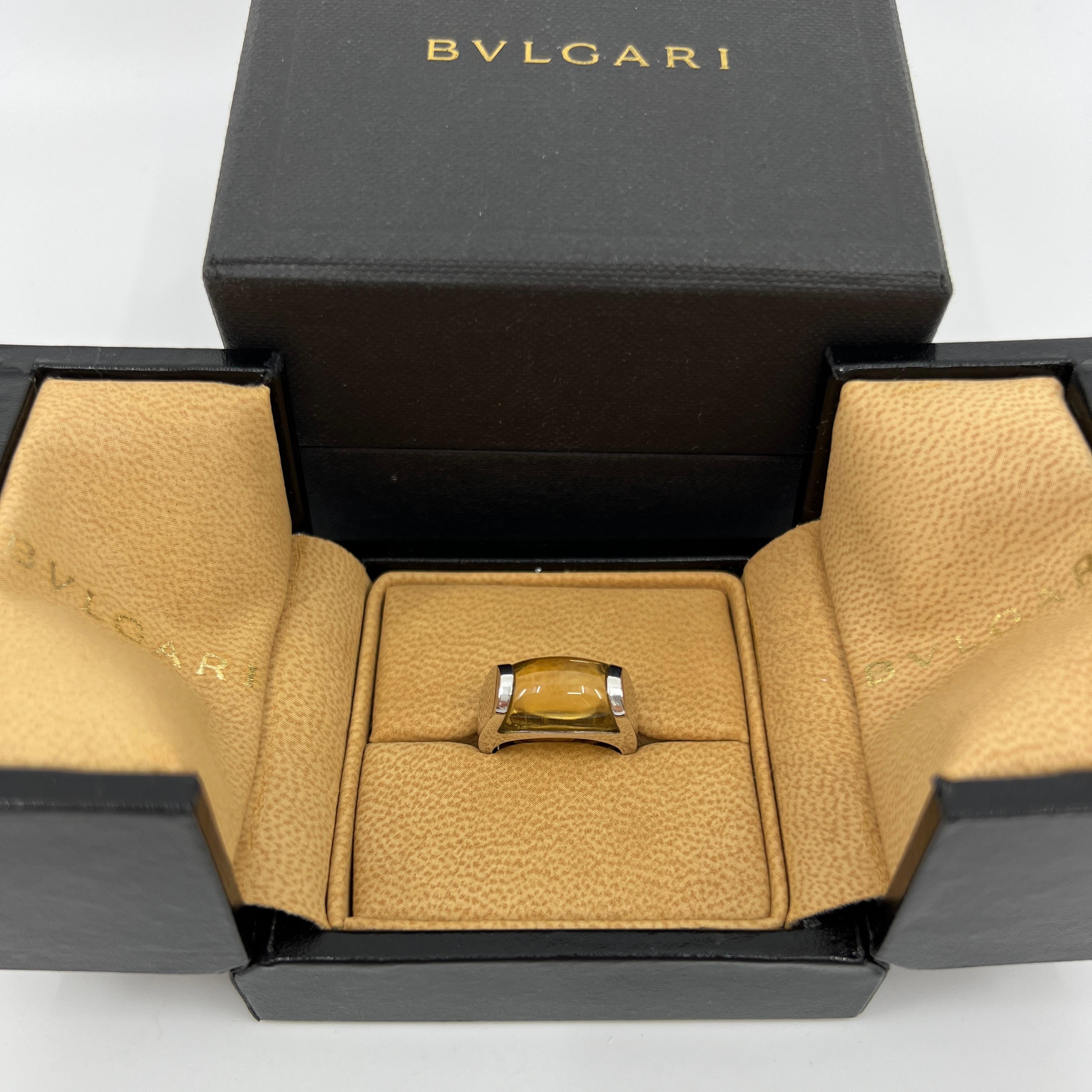 Women's or Men's Rare Bvlgari Bulgari Tronchetto 18k White Gold Yellow Citrine Ring with Box