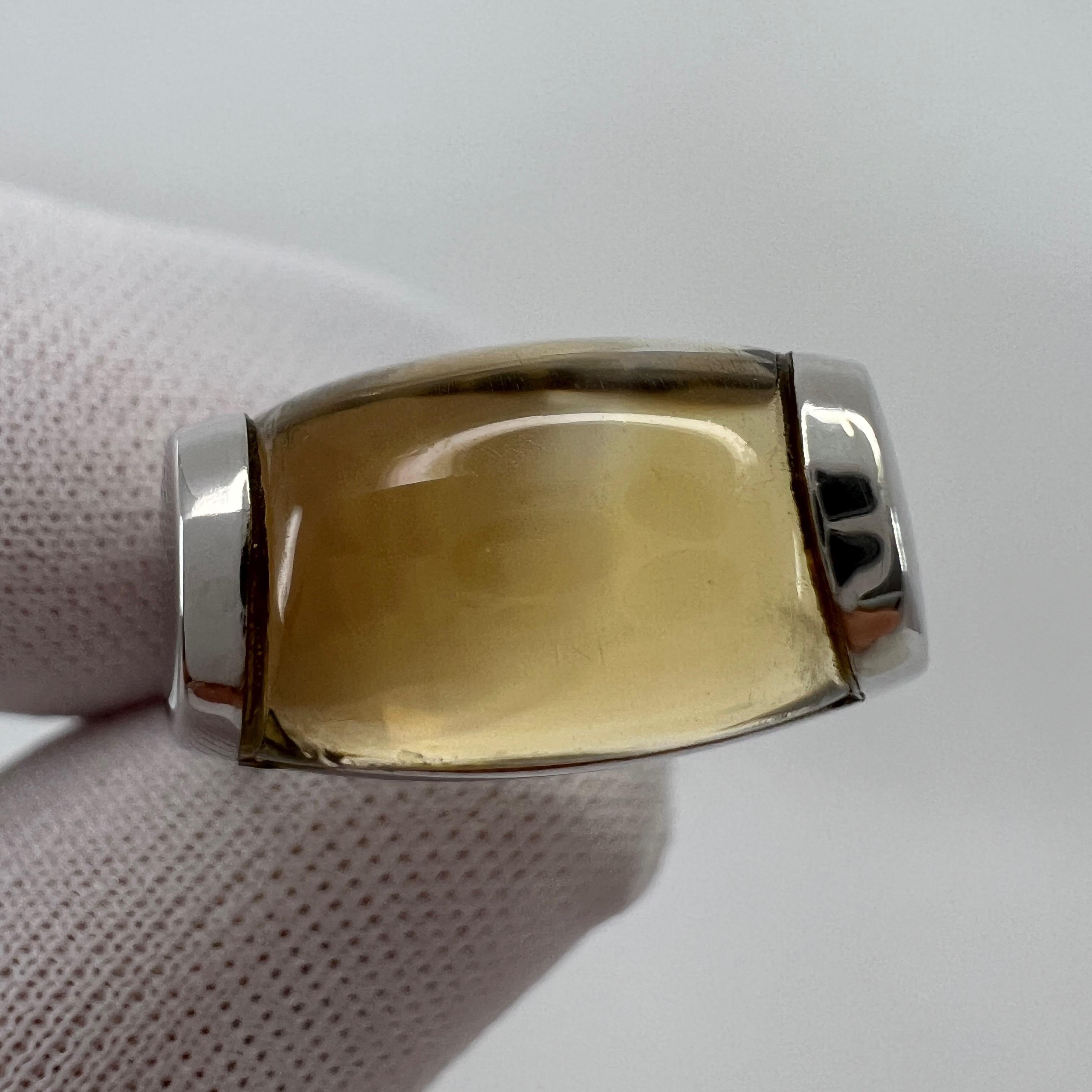 Cabochon Rare Bvlgari Bulgari Tronchetto 18k White Gold Yellow Citrine Ring with Box For Sale