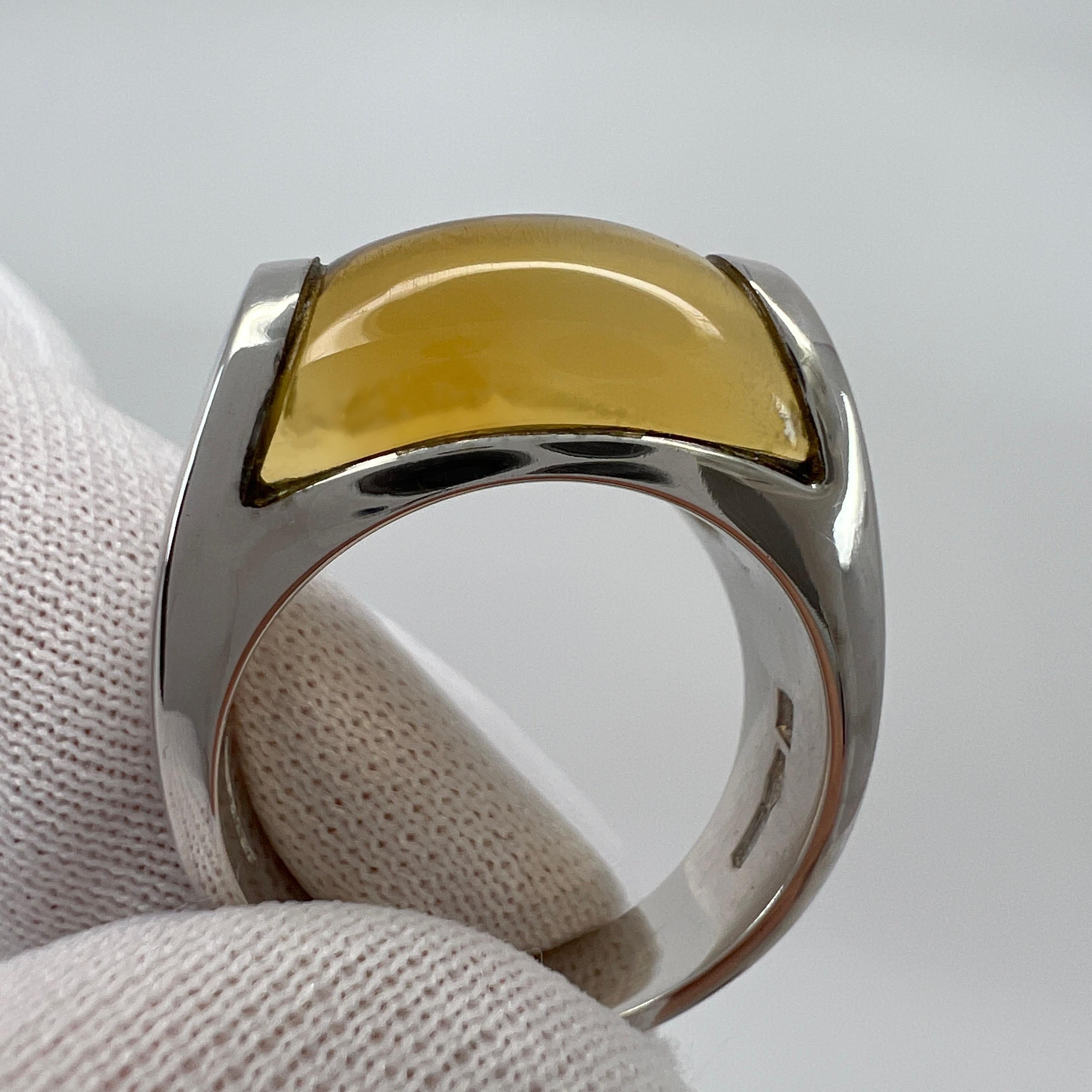 Rare Bvlgari Bulgari Tronchetto 18k White Gold Yellow Citrine Ring with Box In Excellent Condition For Sale In Birmingham, GB