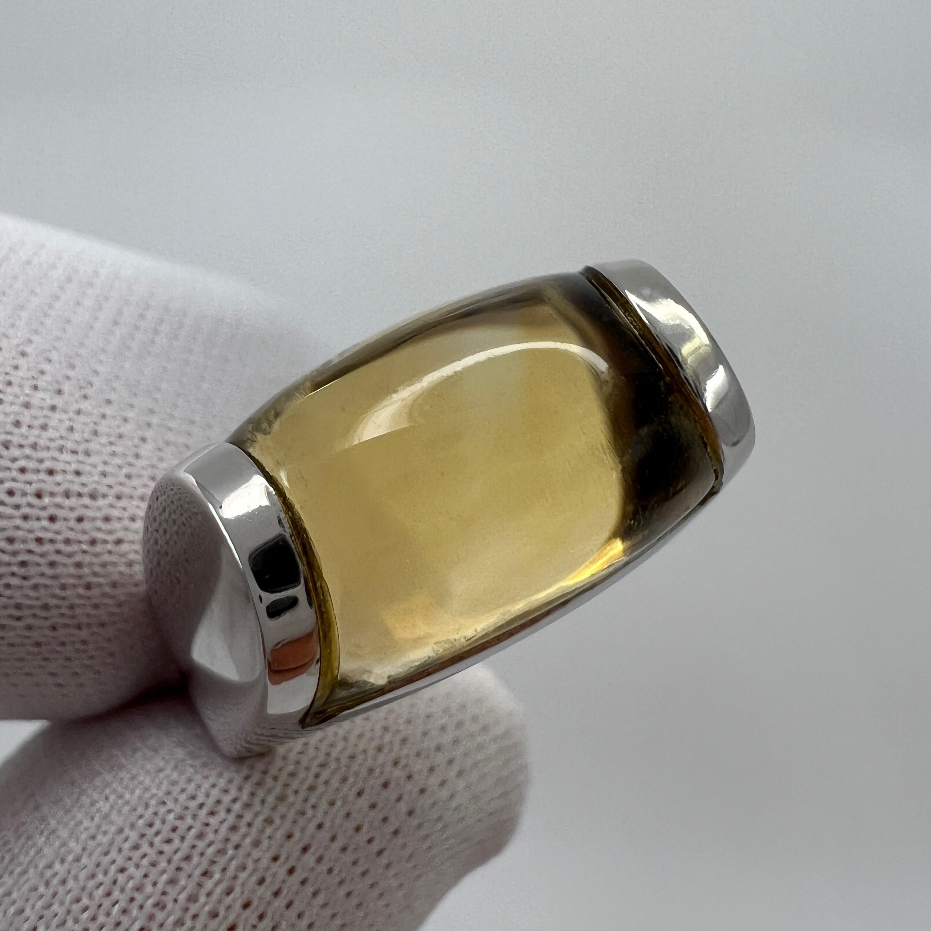 Rare Bvlgari Bulgari Tronchetto 18k White Gold Yellow Citrine Ring with Box For Sale 1