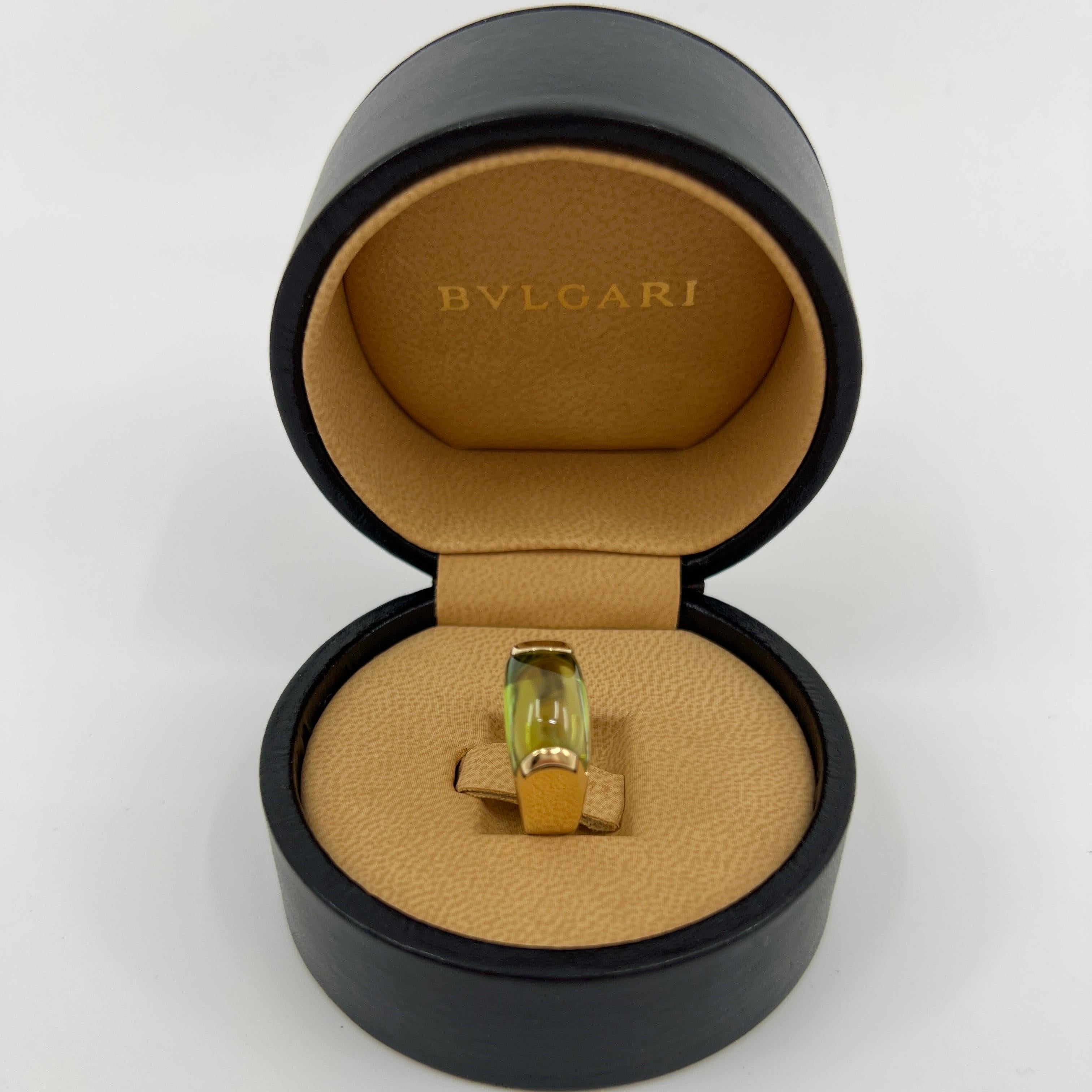 Rare Bvlgari Bulgari Tronchetto 18k Yellow Gold Green Peridot Ring with Box 5