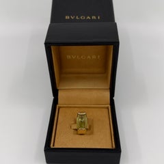Rare Bvlgari Bulgari Tronchetto 18k Yellow Gold Green Tourmaline Ring with Box