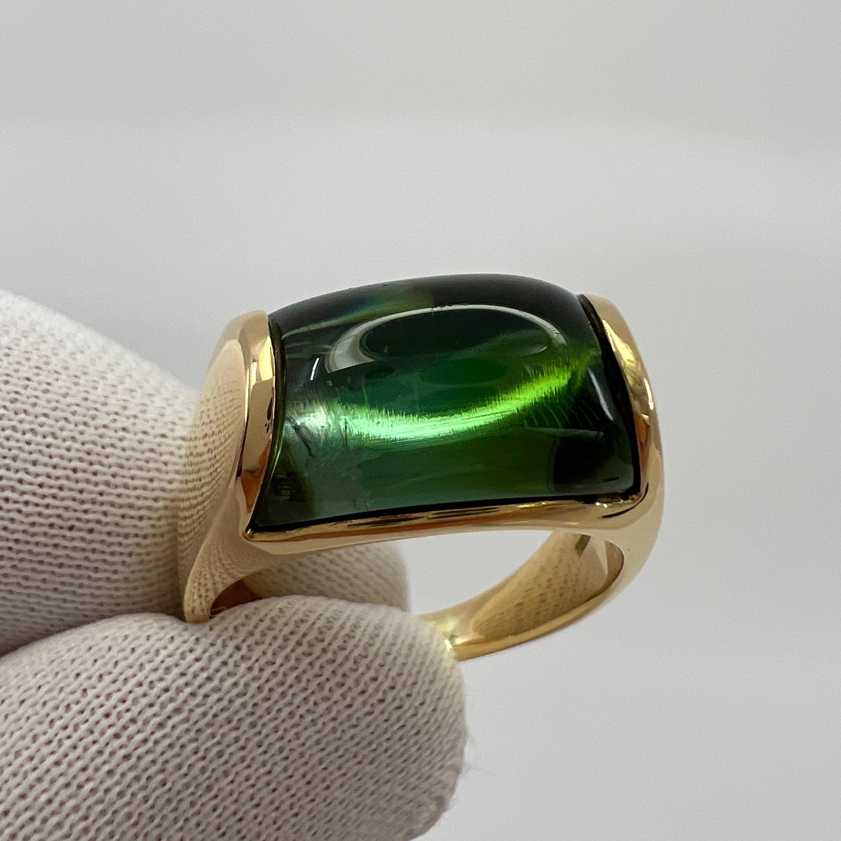 Seltener Bvlgari Bulgari Tronchetto Ring aus 18 Karat Gelbgold mit grünem Turmalin in Schachtel (Cabochon)
