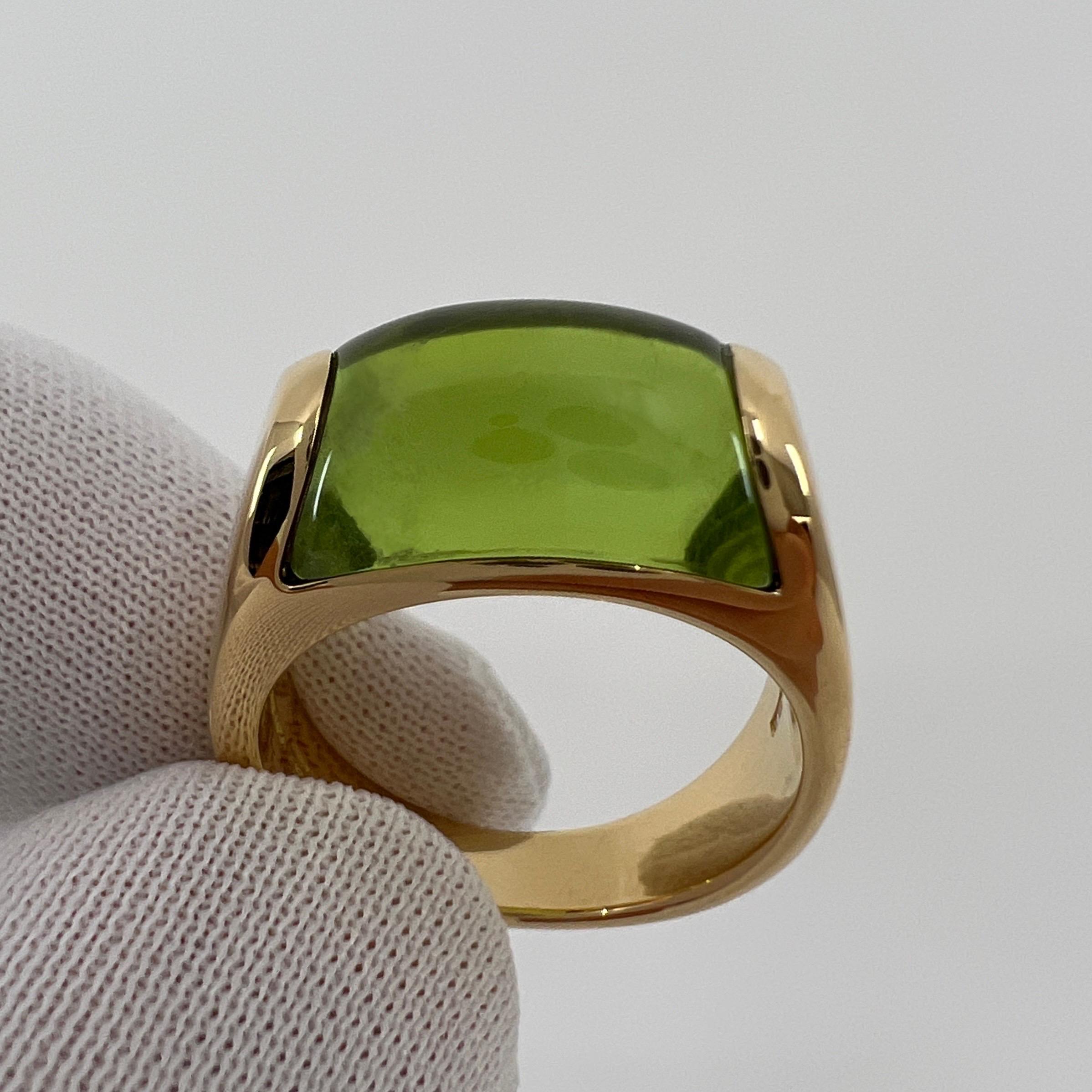 Cabochon Rare Bvlgari Bulgari Tronchetto 18k Yellow Gold Green Tourmaline Ring with Box