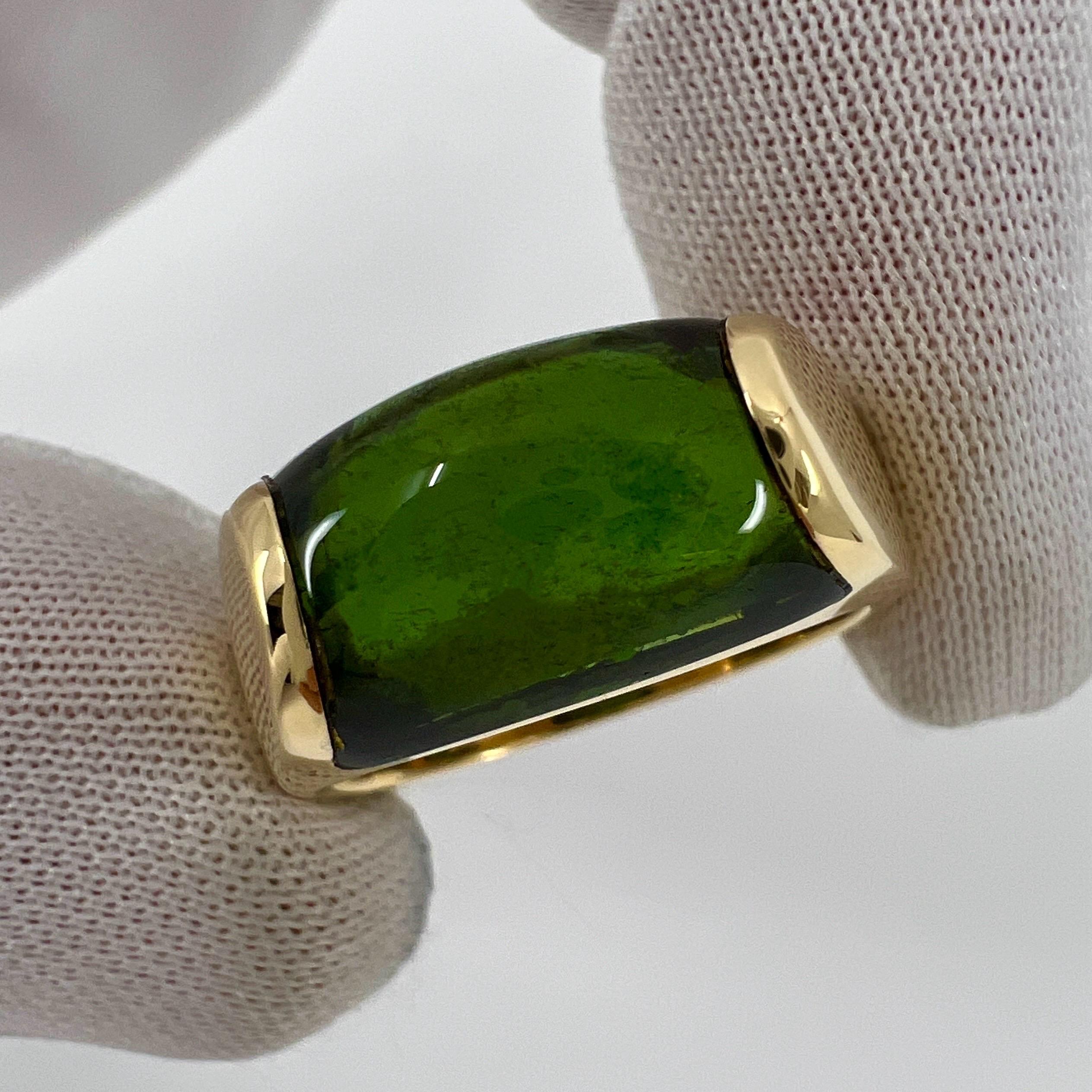 Raro Anillo Bvlgari Bulgari Tronchetto Oro Amarillo 18k Turmalina Verde con Caja Cabujón
