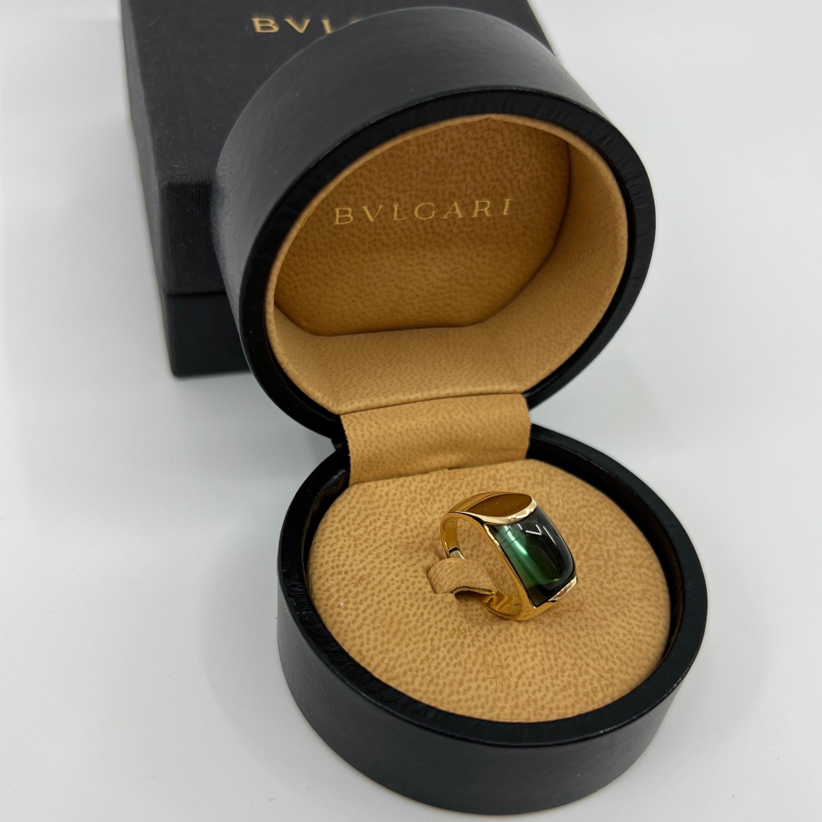 Seltener Bvlgari Bulgari Tronchetto Ring aus 18 Karat Gelbgold mit grünem Turmalin in Schachtel für Damen oder Herren