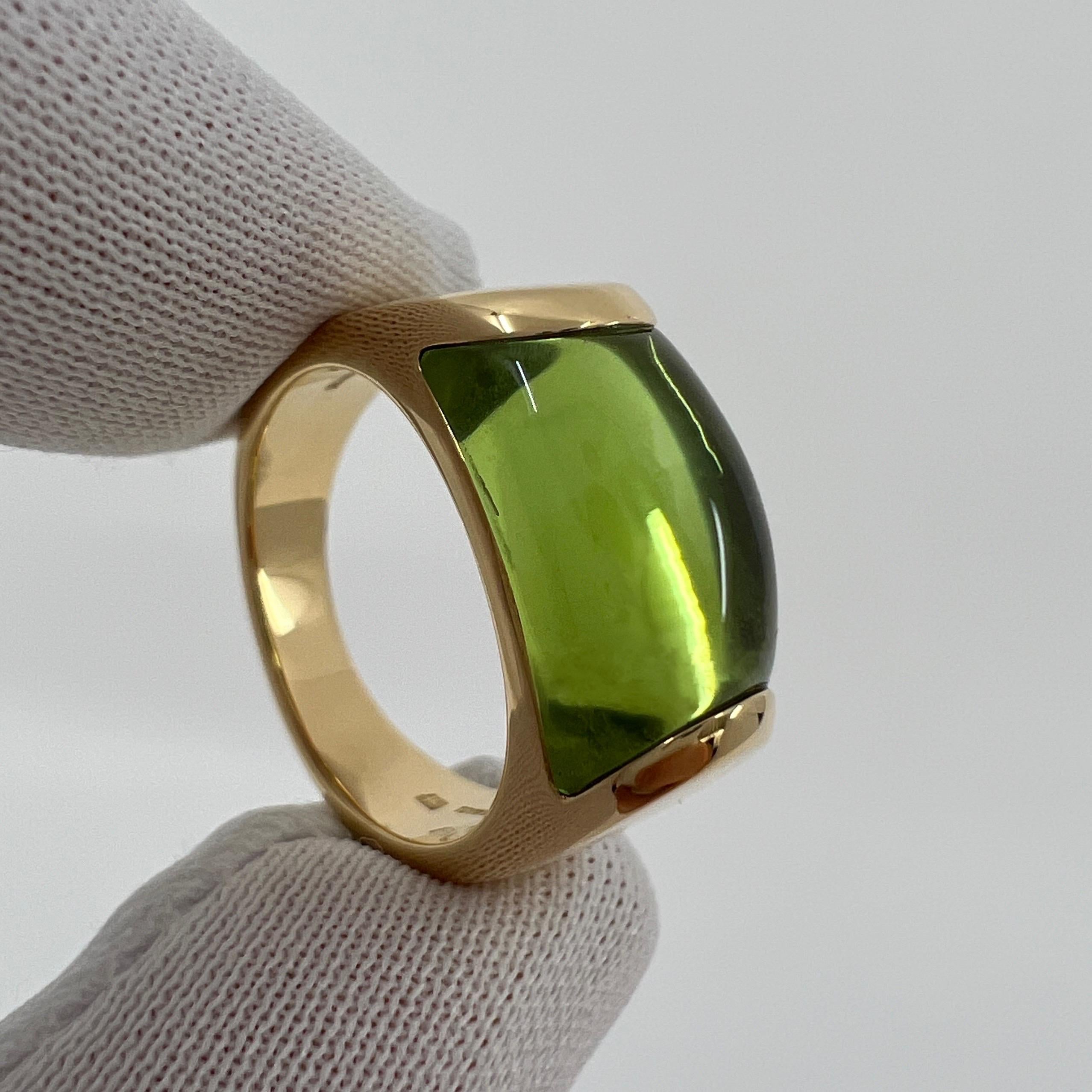 Women's or Men's Rare Bvlgari Bulgari Tronchetto 18k Yellow Gold Green Tourmaline Ring with Box