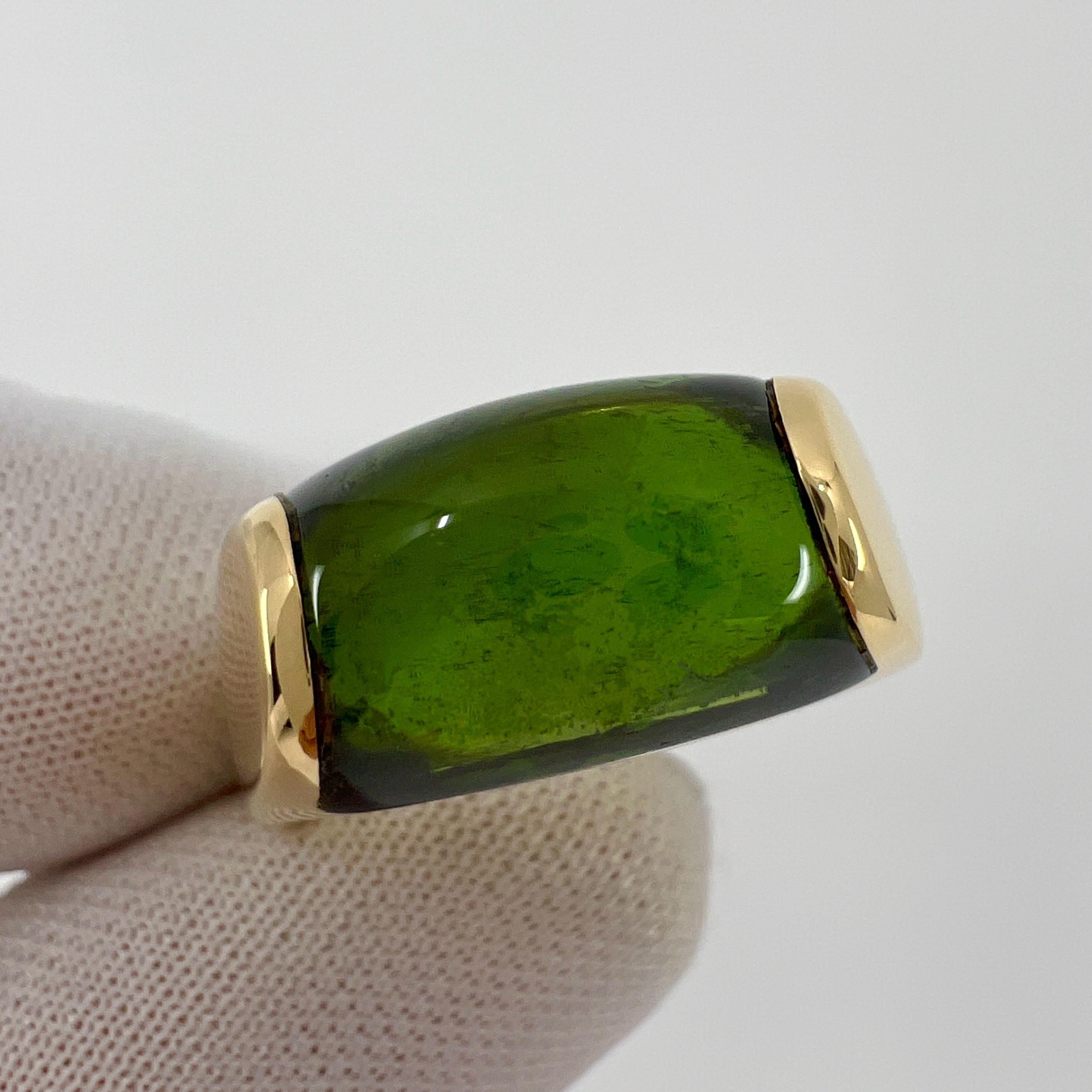 Femenino o masculino Raro Anillo Bvlgari Bulgari Tronchetto Oro Amarillo 18k Turmalina Verde con Caja