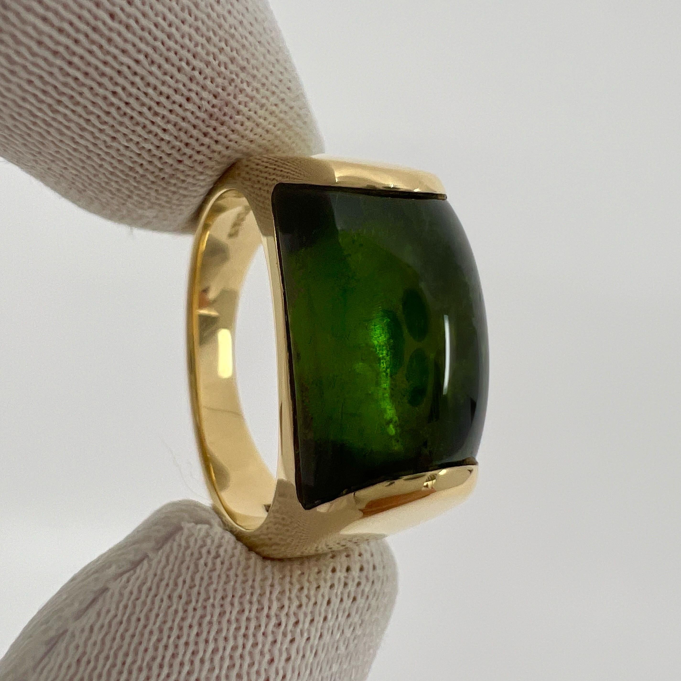 Rare Bvlgari Bulgari Tronchetto 18k Yellow Gold Green Tourmaline Ring with Box For Sale 1