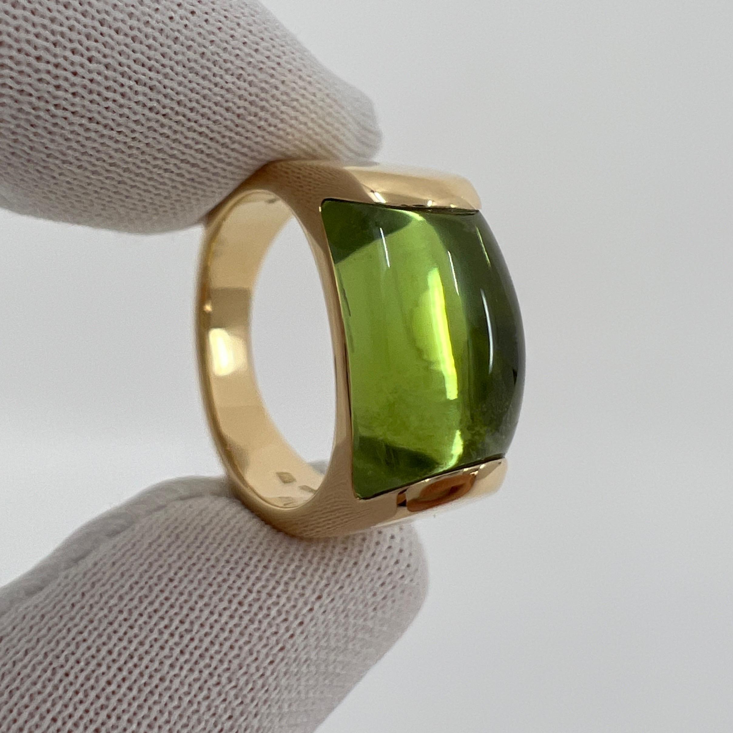 Women's or Men's Rare Bvlgari Bulgari Tronchetto 18k Yellow Gold Green Tourmaline Ring with Box