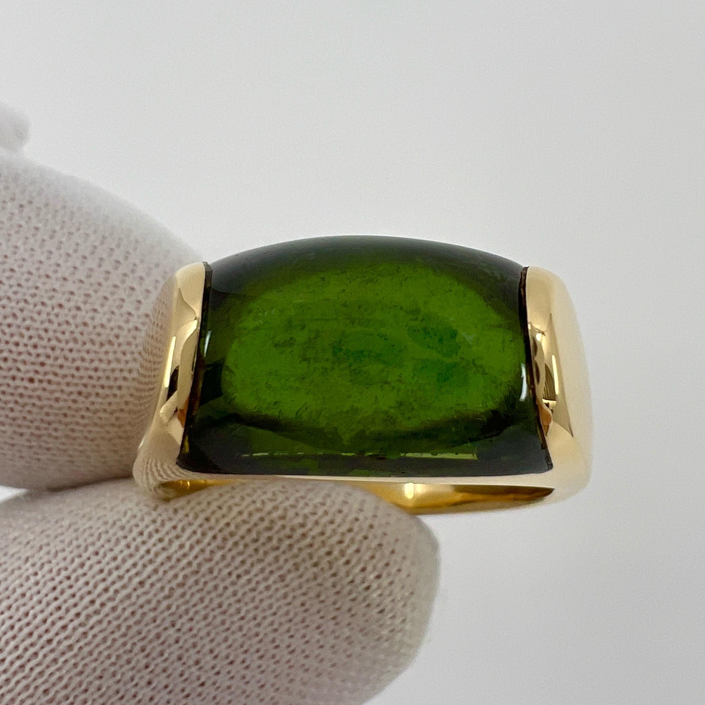 Rare Bvlgari Bulgari Tronchetto 18k Yellow Gold Green Tourmaline Ring with Box For Sale 3
