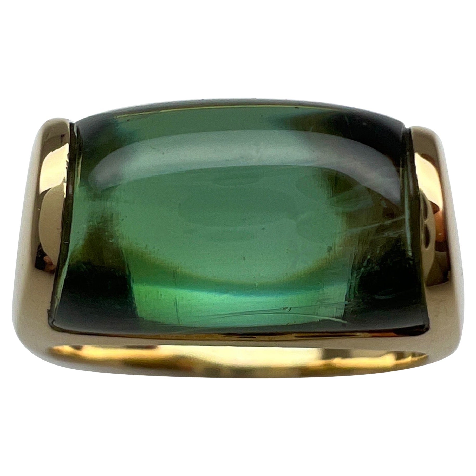 Seltener Bvlgari Bulgari Tronchetto Ring aus 18 Karat Gelbgold mit grünem Turmalin in Schachtel