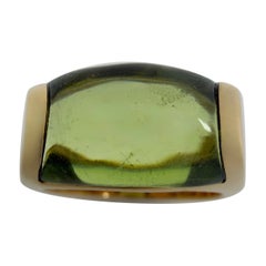 Rare Bvlgari Bulgari Tronchetto 18k Yellow Gold Green Tourmaline Ring with Box