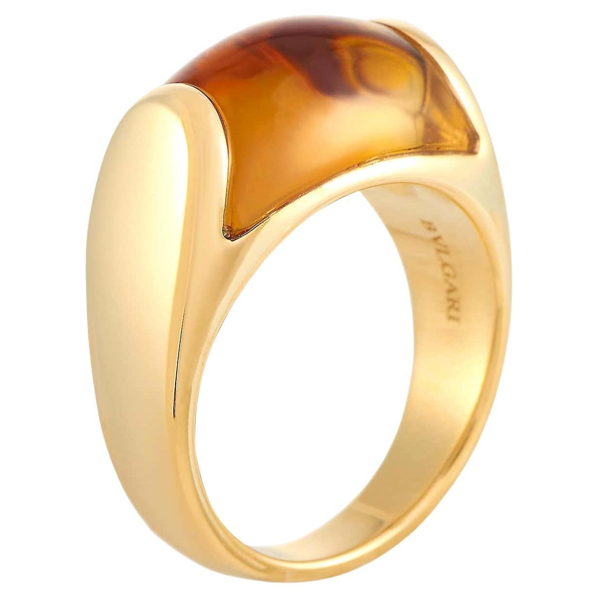 Rare Bvlgari Bulgari Tronchetto 18k Yellow Gold Orange Citrine Ring with Box 49