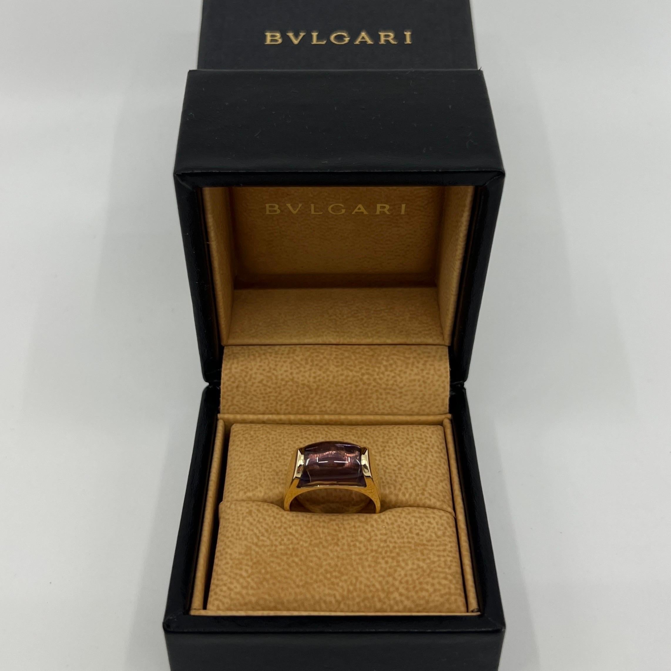 Rare Bvlgari Purple Amethyst Tronchetto 18k Yellow Gold Ring.

Beautiful domed purple amethyst set in a fine 18k yellow gold tension set ring.

In excellent condition, has been professionally polished and cleaned.

Ring size: UK T - US 9.5 - EU61.