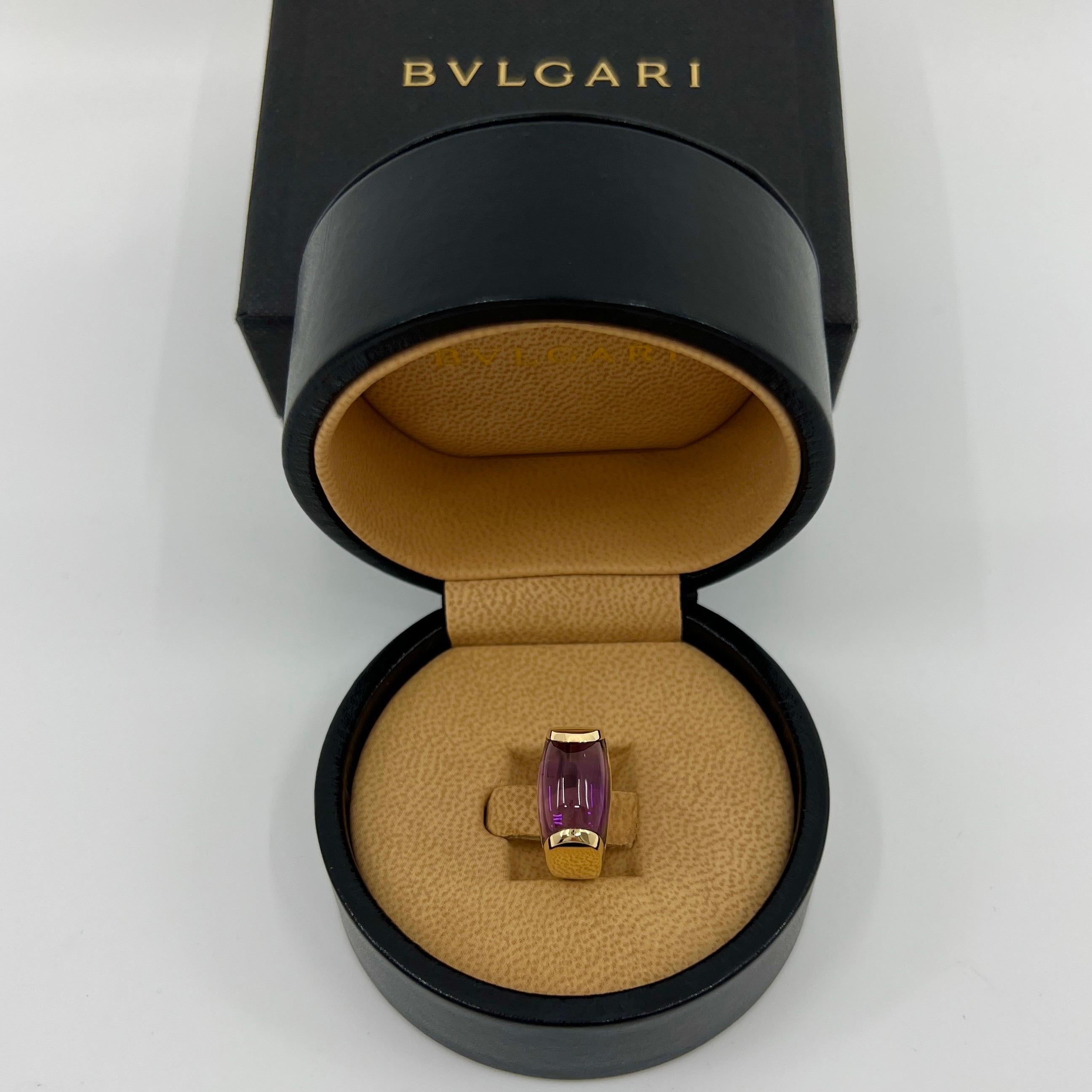 Rare Bvlgari Bulgari Tronchetto 18k Yellow Gold Purple Amethyst Ring with Box 2