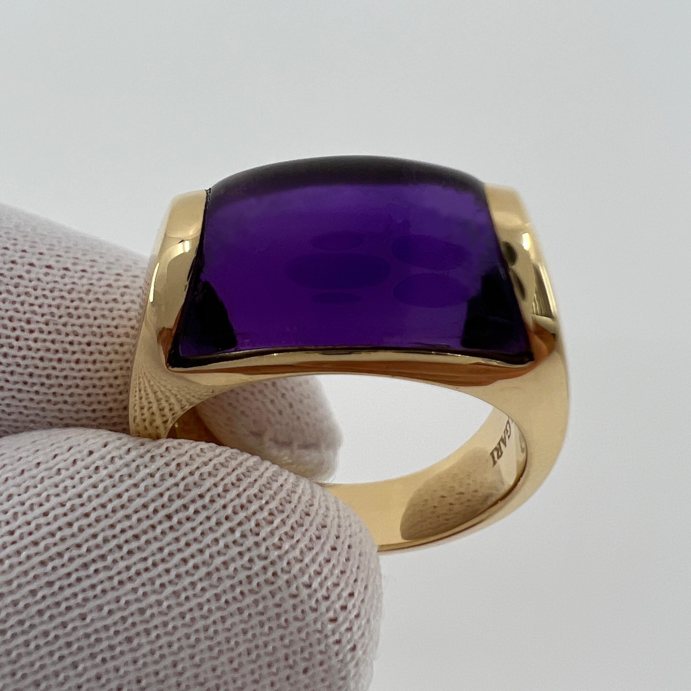 Rare Bvlgari Deep Purple Amethyst Tronchetto 18k Yellow Gold Ring.

Beautiful domed purple amethyst set in a fine 18k yellow gold tension set ring.

In excellent condition, has been professionally polished and cleaned.

Ring size: UK J1/2 - US 5 -