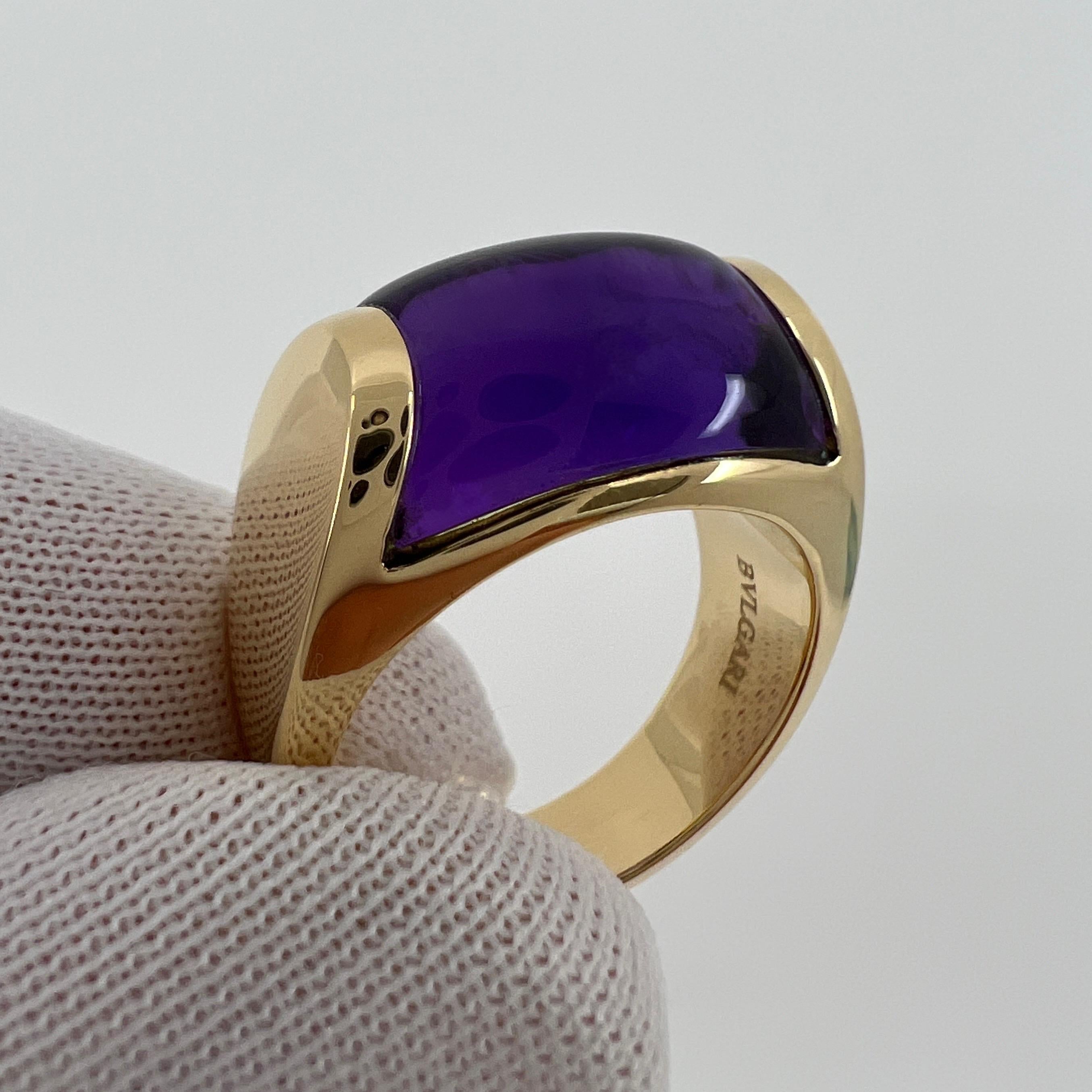 Cabochon Rare Bvlgari Bulgari Tronchetto 18k Yellow Gold Purple Amethyst Ring with Box