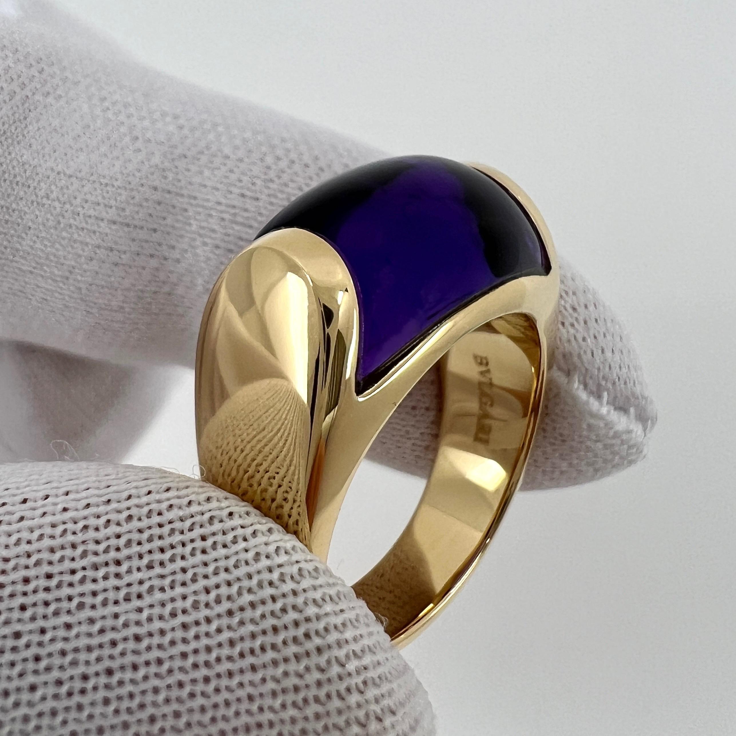 Rare Bvlgari Bulgari Tronchetto 18k Yellow Gold Purple Amethyst Ring with Box In Excellent Condition In Birmingham, GB