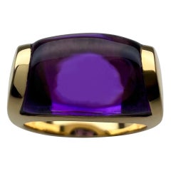 Rare Bvlgari Bulgari Tronchetto 18k Yellow Gold Purple Amethyst Ring with Box