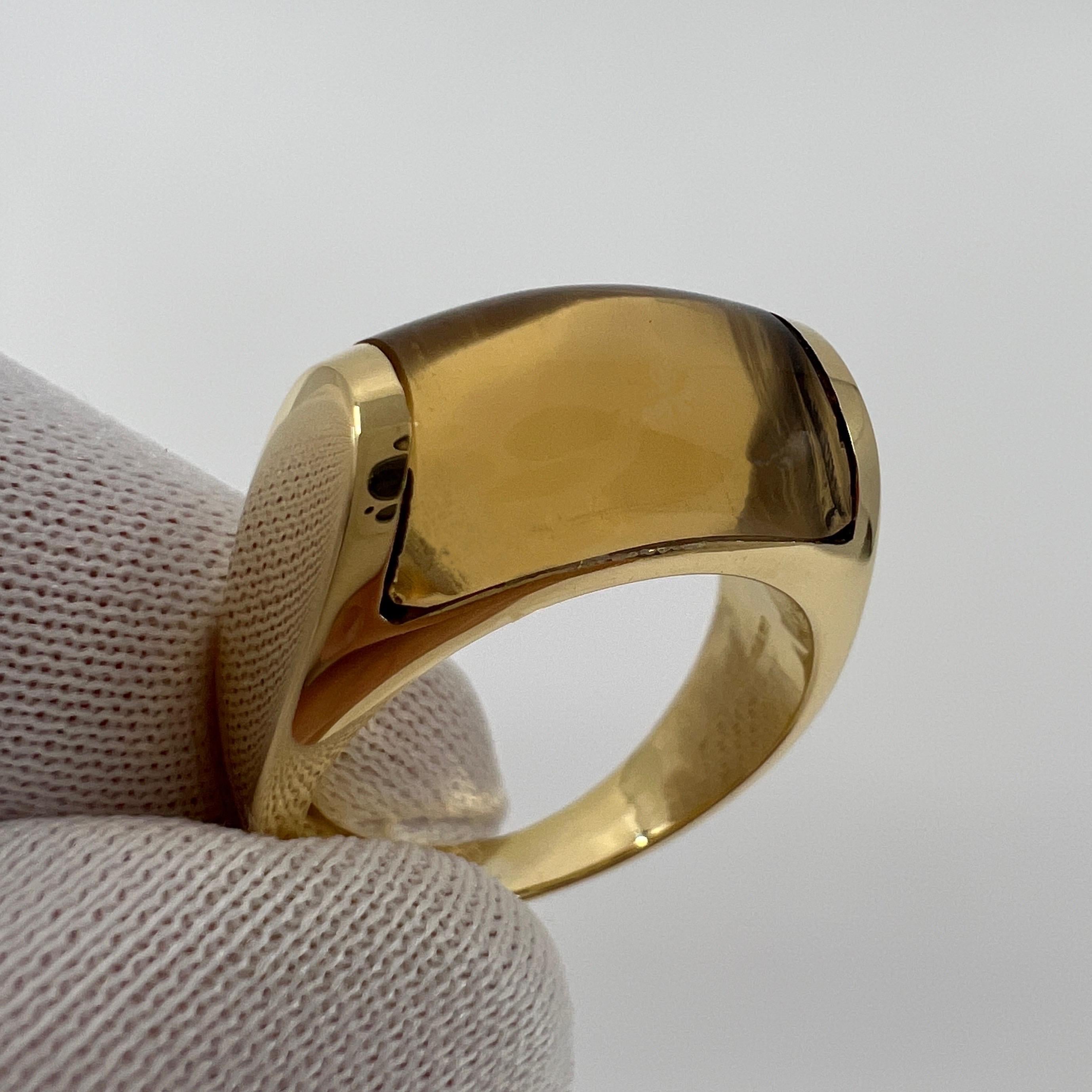 Rare Bvlgari Vivid Yellow Citrine Tronchetto 18k Yellow Gold Ring.

Beautiful domed yellow citrine set in a fine 18k yellow gold tension set ring.

In excellent condition, has been professionally polished and cleaned.

Ring size: UK K - US 5.5 - EU