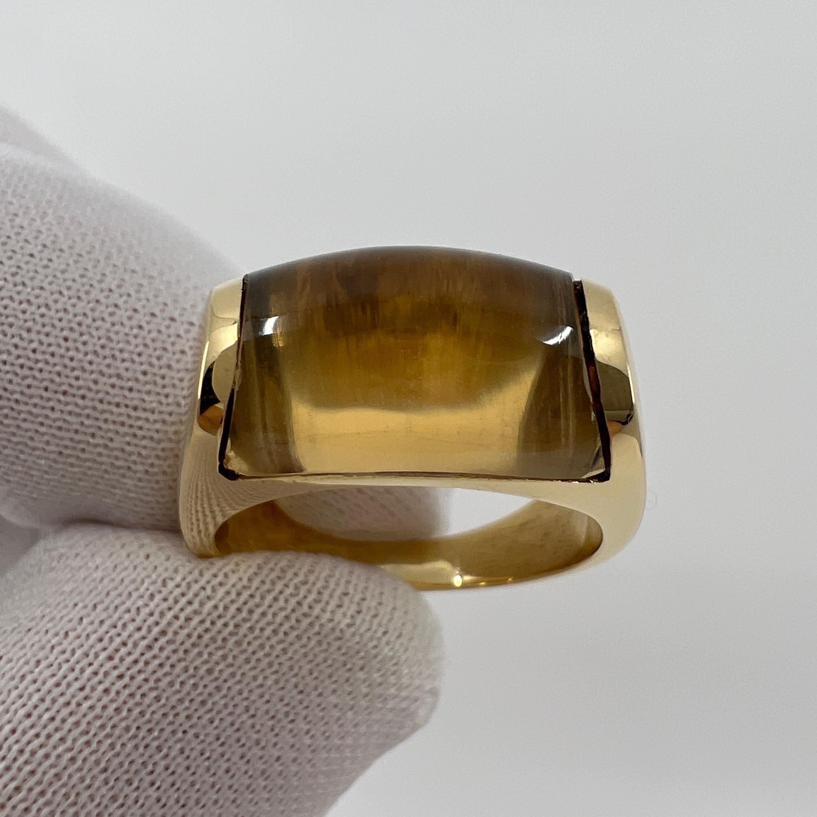 Cabochon Rare Bvlgari Bulgari Tronchetto 18k Yellow Gold Yellow Citrine Ring with Box For Sale