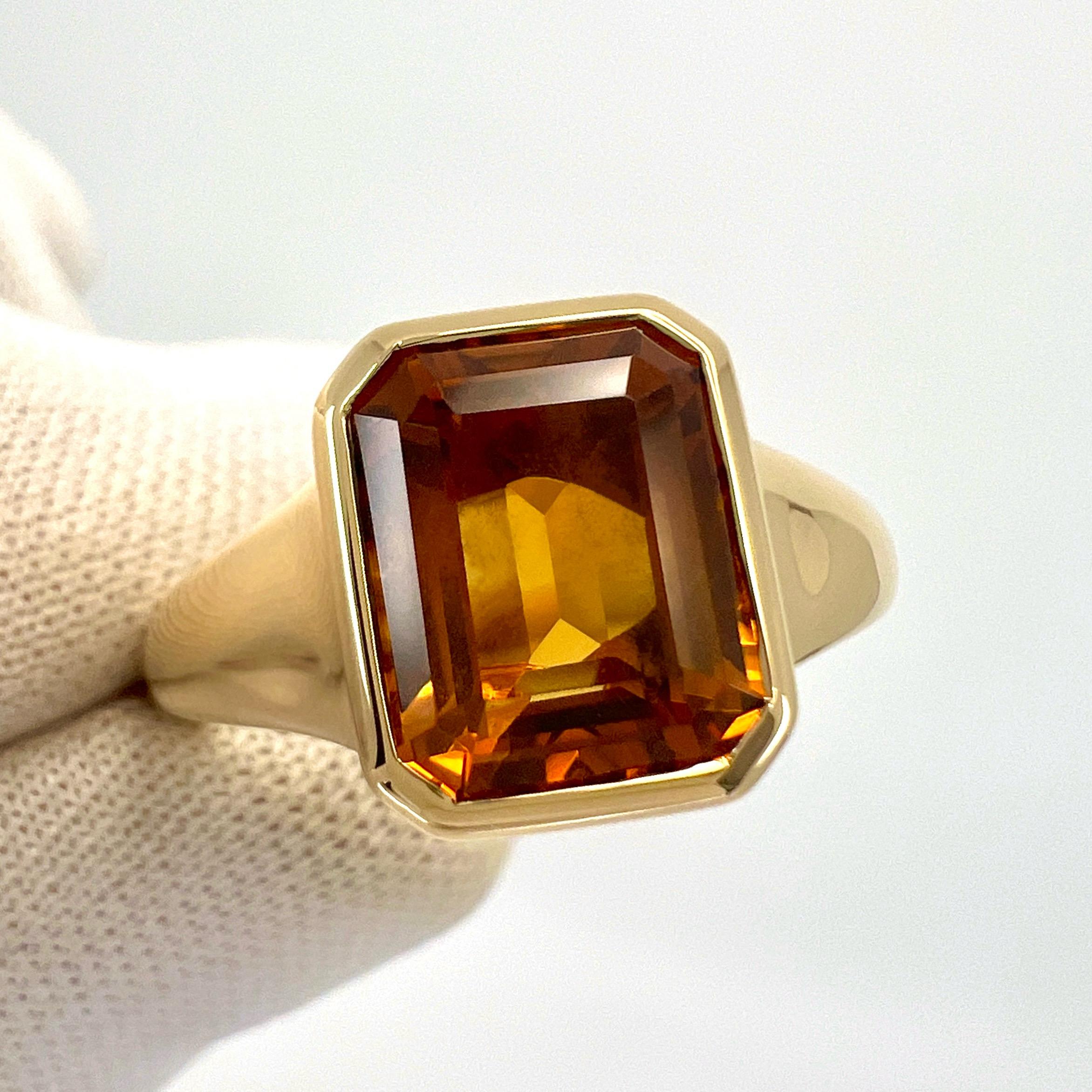 Seltener Bvlgari Citrin Smaragdschliff 18k Gelbgold Siegelstil Lünette Rubover-Ring 6
