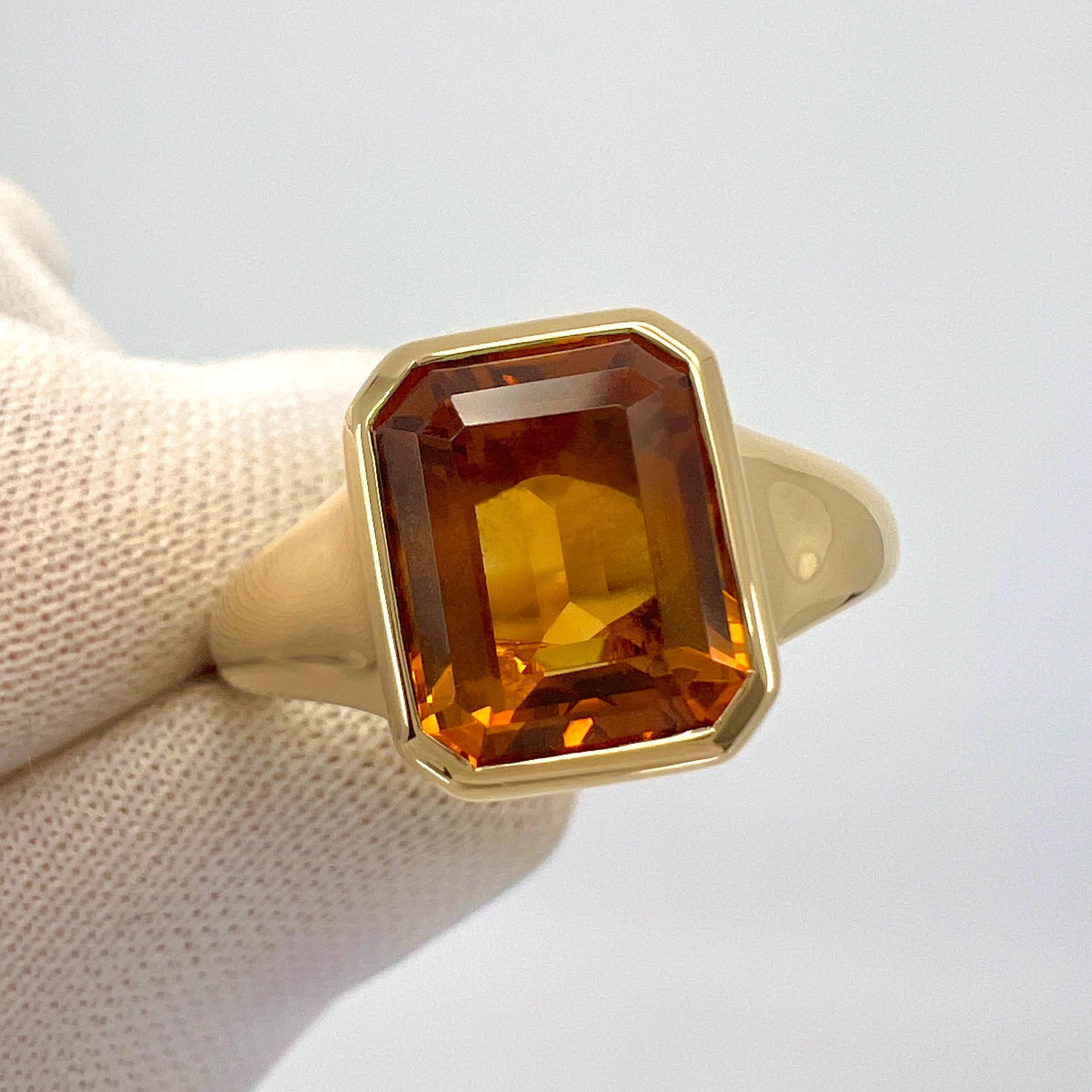 Seltener Bvlgari Citrin Smaragdschliff 18k Gelbgold Siegelstil Lünette Rubover-Ring 7