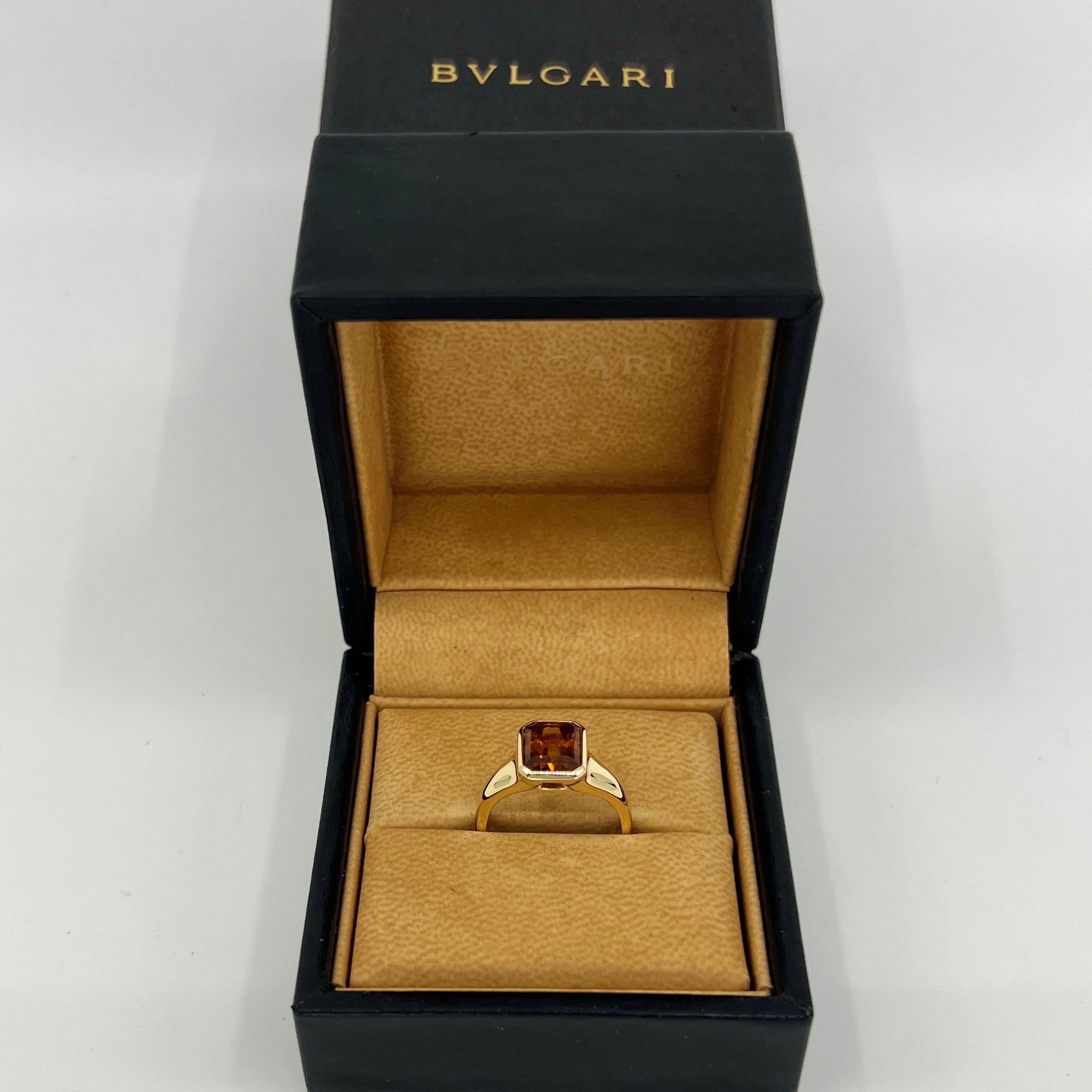 Seltener Bvlgari Citrin Smaragdschliff 18k Gelbgold Siegelstil Lünette Rubover-Ring im Zustand „Hervorragend“ in Birmingham, GB