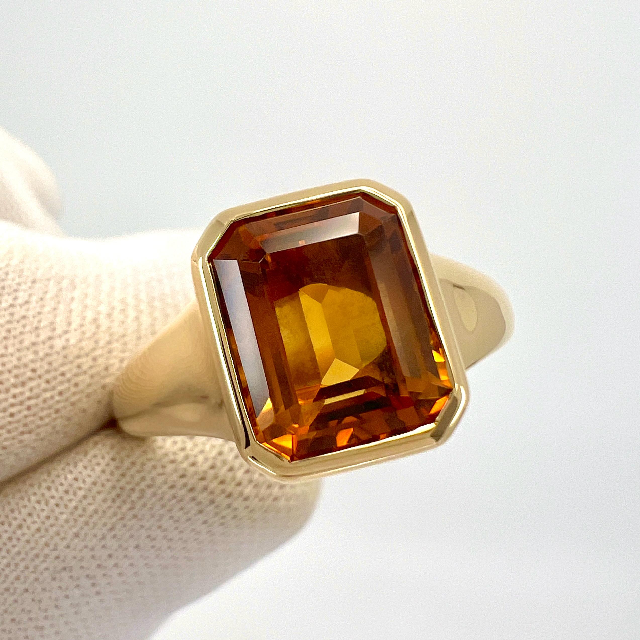 Seltener Bvlgari Citrin Smaragdschliff 18k Gelbgold Siegelstil Lünette Rubover-Ring für Damen oder Herren
