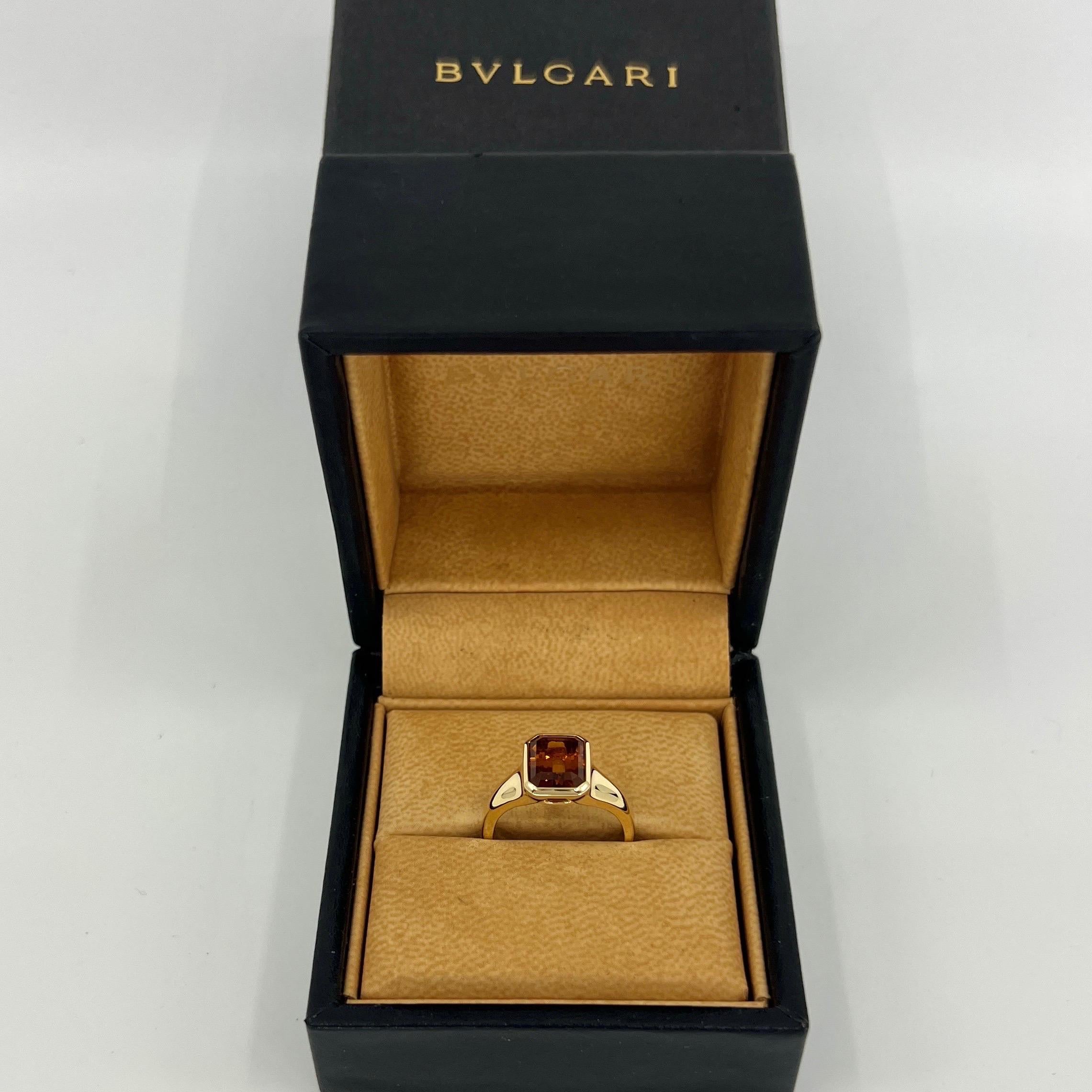 Seltener Bvlgari Citrin Smaragdschliff 18k Gelbgold Siegelstil Lünette Rubover-Ring 1