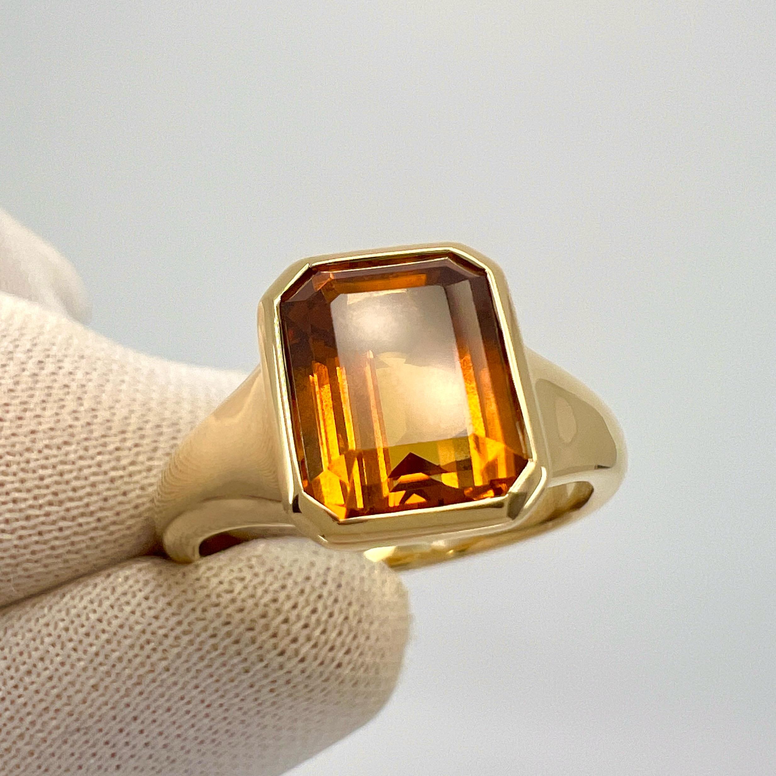 Seltener Bvlgari Citrin Smaragdschliff 18k Gelbgold Siegelstil Lünette Rubover-Ring 2