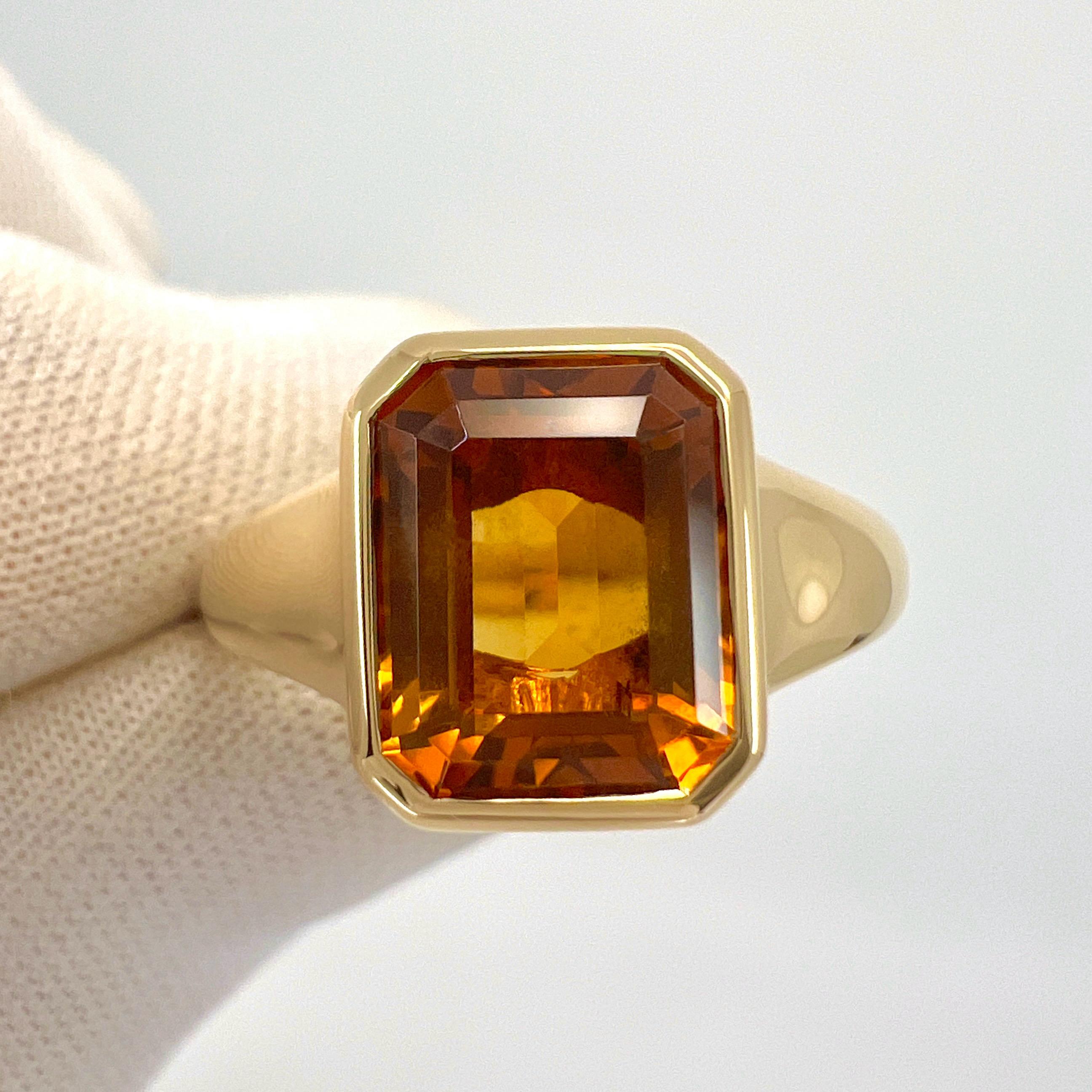 Seltener Bvlgari Citrin Smaragdschliff 18k Gelbgold Siegelstil Lünette Rubover-Ring 4