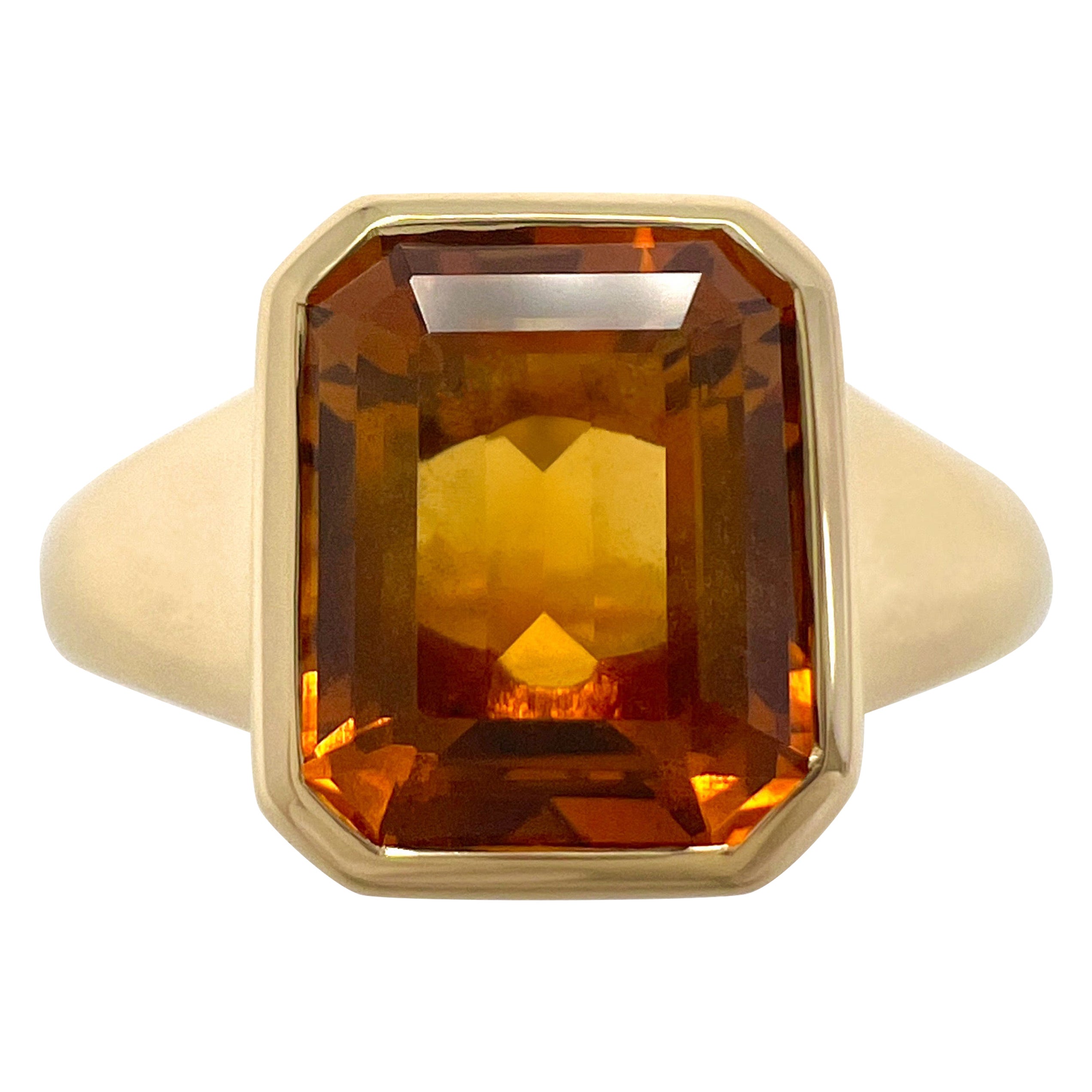 Seltener Bvlgari Citrin Smaragdschliff 18k Gelbgold Siegelstil Lünette Rubover-Ring