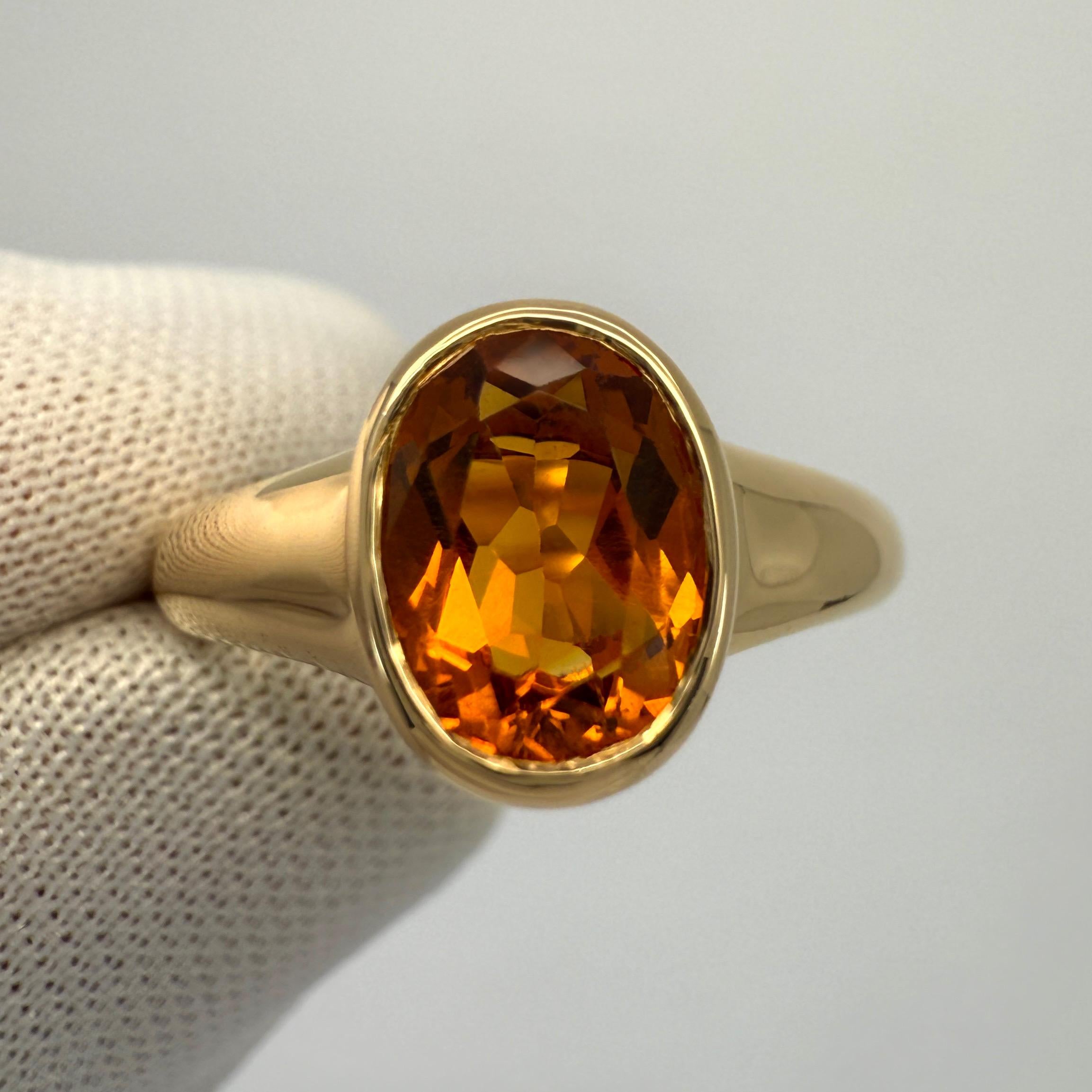 Rare Bvlgari Citrine Oval Cut 18k Yellow Gold Signet Style Bezel Rubover Ring In Excellent Condition For Sale In Birmingham, GB