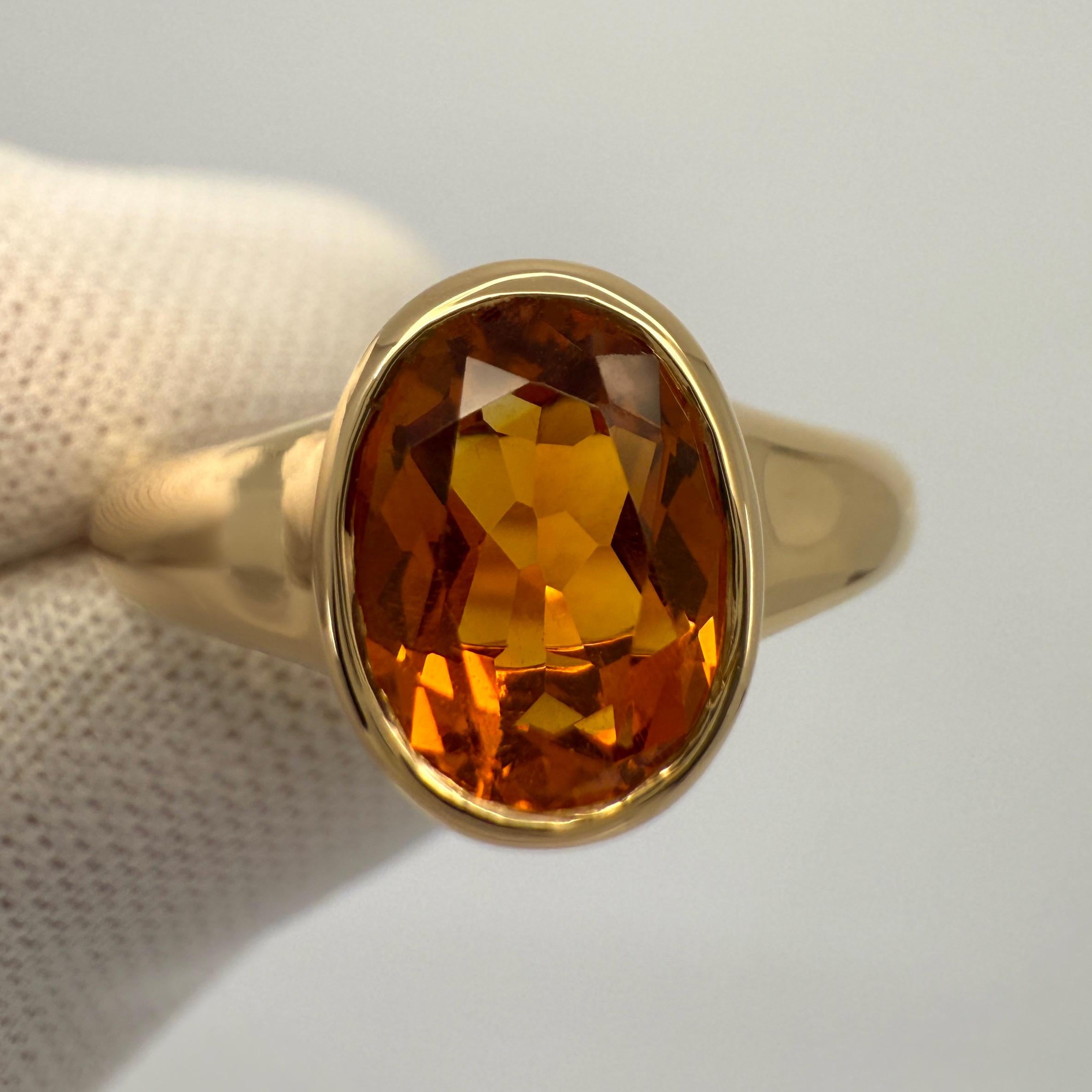 Rare Bvlgari Citrine Oval Cut 18k Yellow Gold Signet Style Bezel Rubover Ring For Sale 1