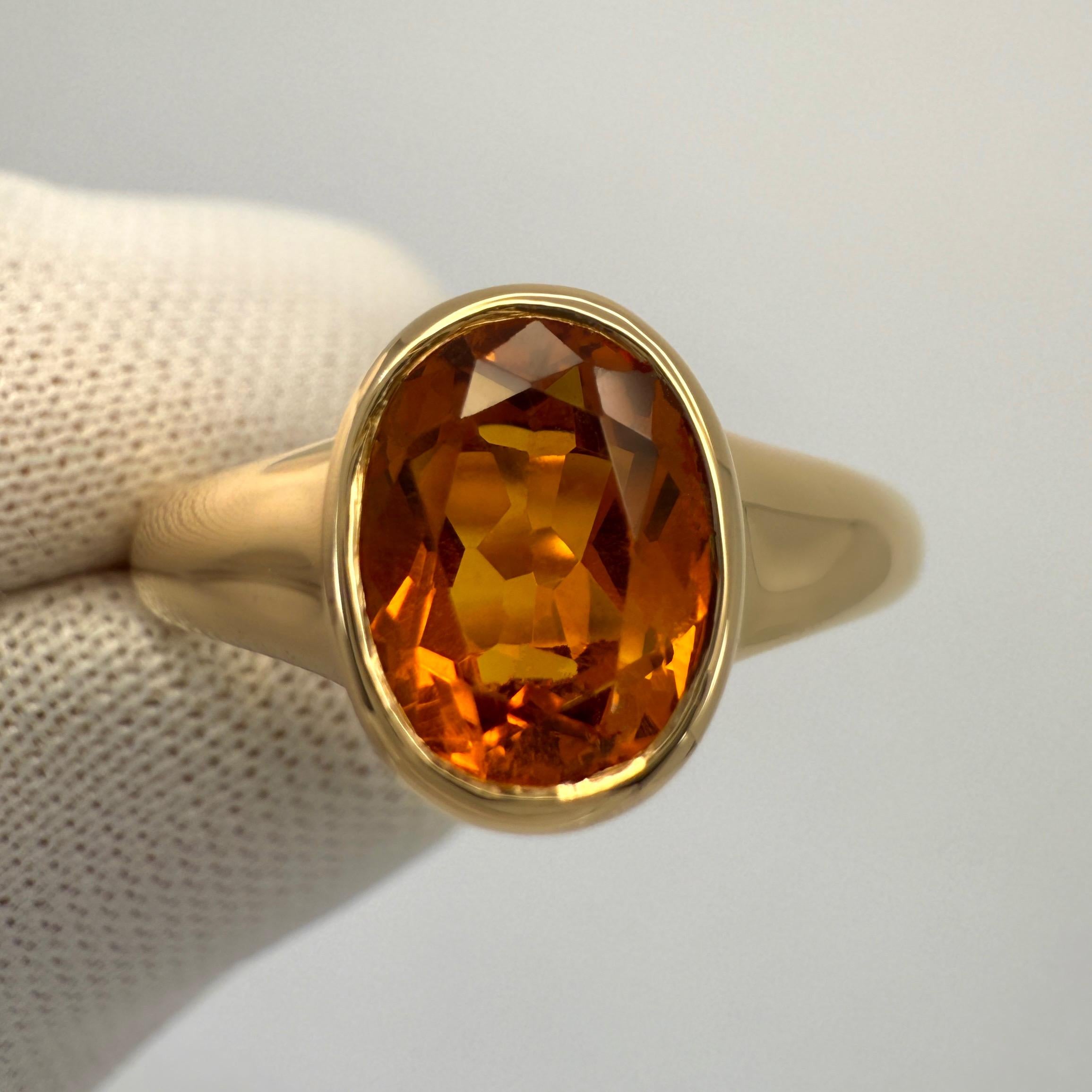 Rare Bvlgari Citrine Oval Cut 18k Yellow Gold Signet Style Bezel Rubover Ring For Sale 3