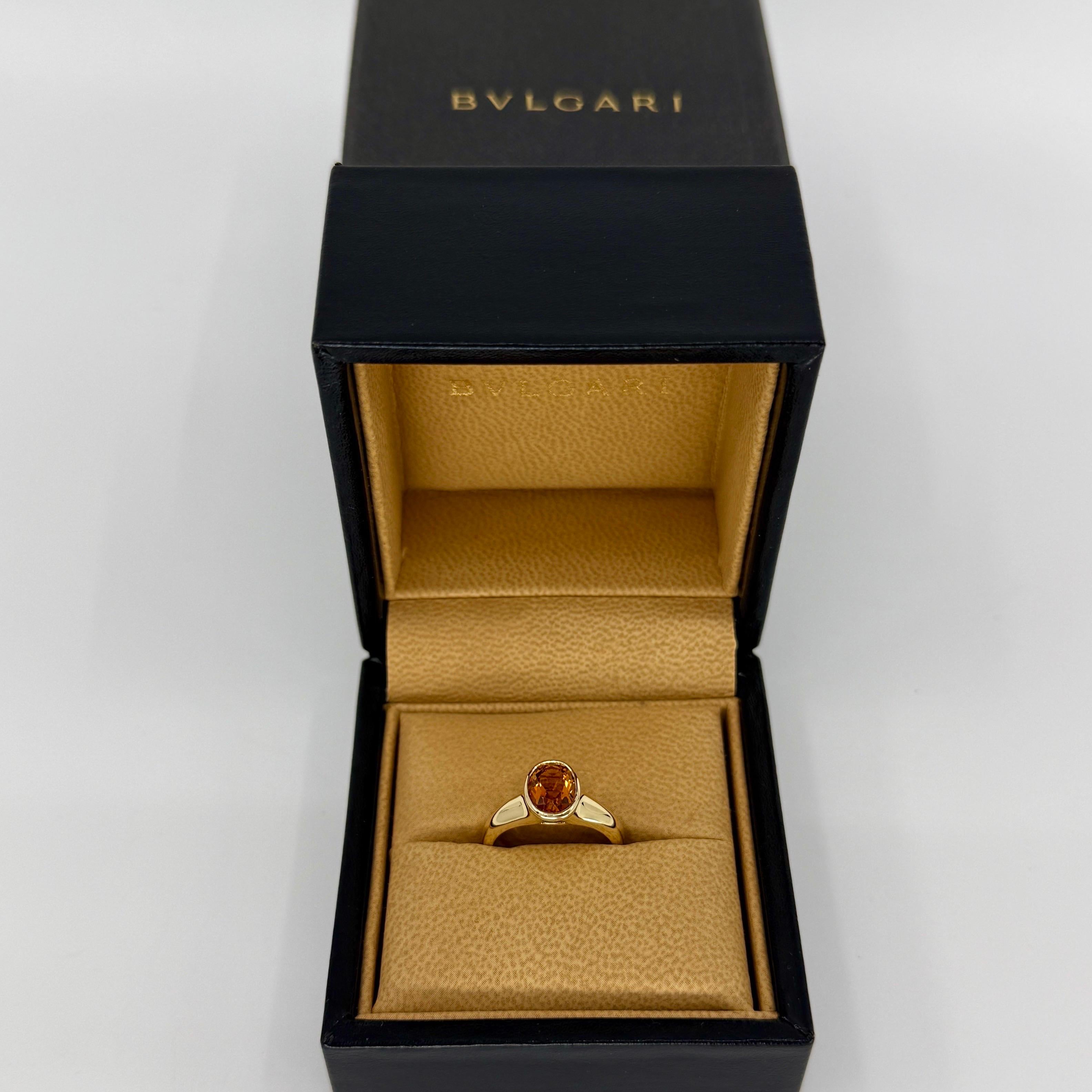Rare Bvlgari Citrine Oval Cut 18k Yellow Gold Signet Style Bezel Rubover Ring For Sale 4