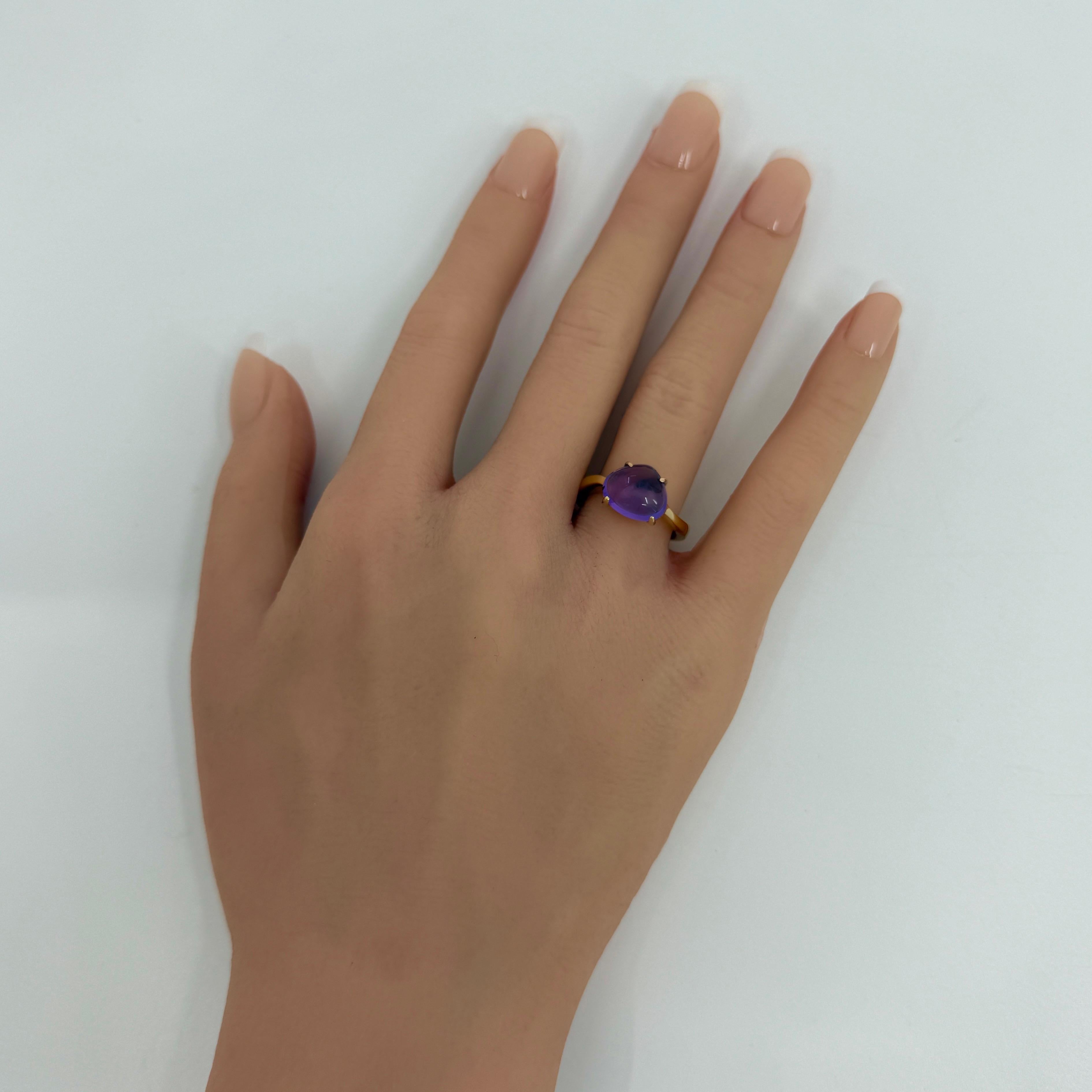 Rare Bvlgari Mediterranean Eden Amethyst Pear Cabochon Bague en or jaune 18k en vente 3