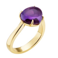 Rare Bvlgari Mediterranean Eden Amethyst Pear Cabochon 18k Yellow Gold Ring
