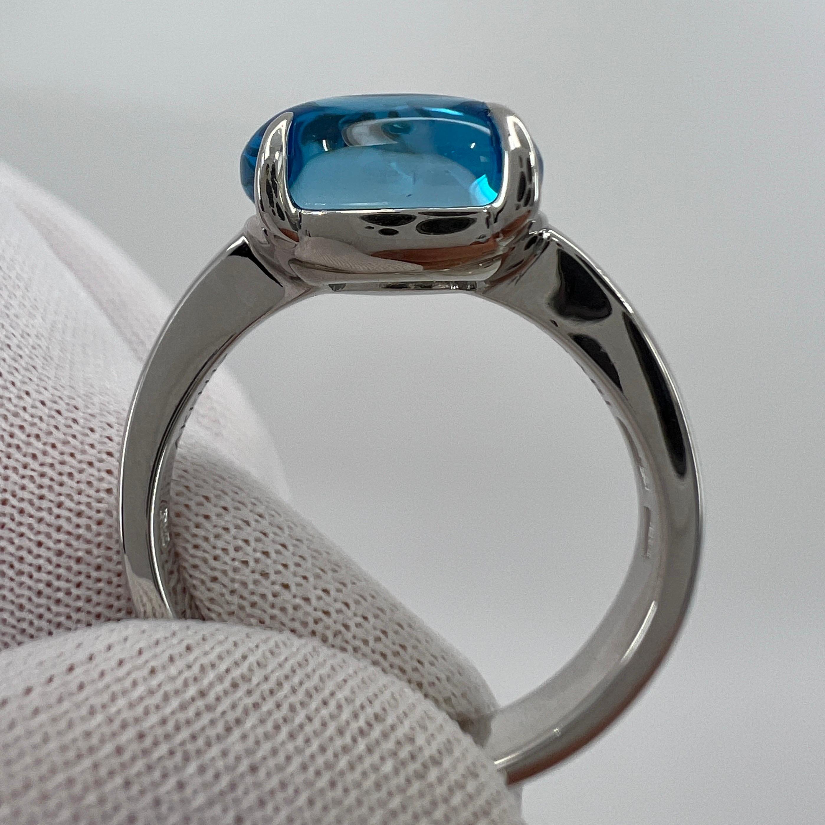 Rare Bvlgari Mediterranean Eden Blue Topaz Pear Cabochon 18k White Gold Ring 5