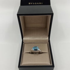 Rare Bvlgari Mediterranean Eden Blue Topaz Pear Cabochon 18k White Gold Ring